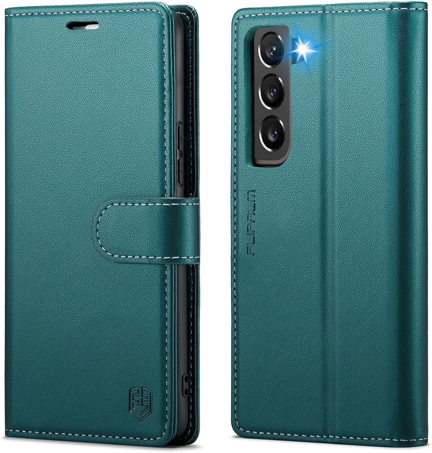 For Samsung Galaxy S22 Plus/S22+ Wallet Case with RFID Blocking Credit Card Holder, PU Leather Folio Flip Kickstand Shockproof Cover Women Men for Samsung S22 plus Phone Case(Blue-Green)