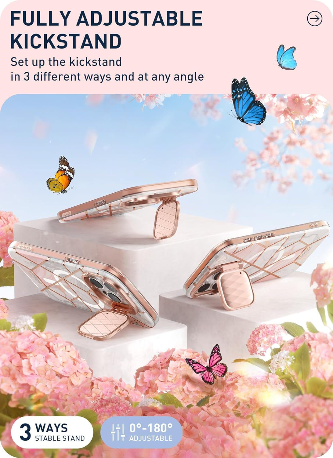 I-Blason for Iphone 15 Pro Case with Stand, [Magsafe Compatible] [Camera Cover Stand] [Built-In Screen Protector], Slim Stylish Phone Case for Iphone 15 Pro, Cosmag Series, Marble  i-Blason   