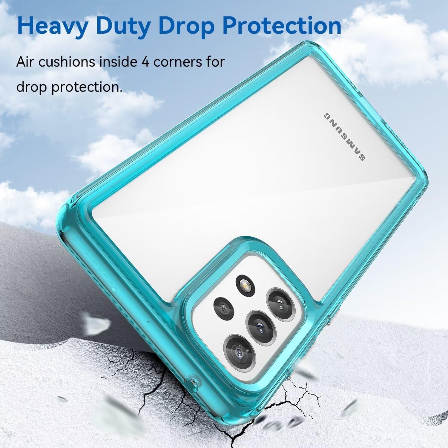 Case for Galaxy A53 5G Case/Samsung A53 SM-A536U Case with Tempered Glass Screen Protector, Clear Hard PC Back & Soft TPU Bumper Protective Phone Cover for Samsung Galaxy A53 5G Crystal Blue