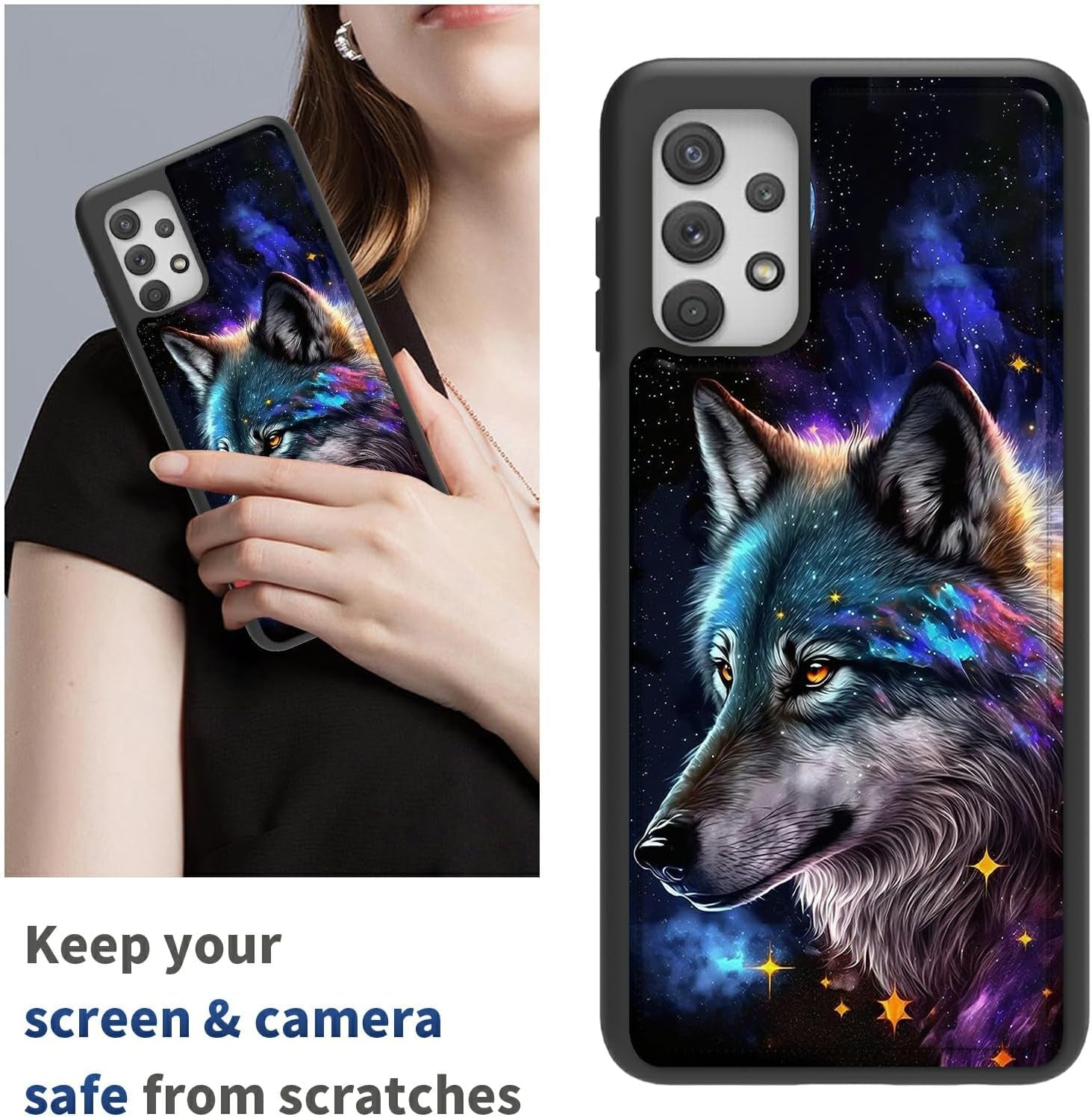 Case for Samsung 53 5G 6.5" Wallet Phone, Credit Card Holder Slots Cover & Hard PC Shockproof Soft Silicone Dual Layer Protection Flip Case for Samsung Galaxy A53 5G 2022, Moon Wolf