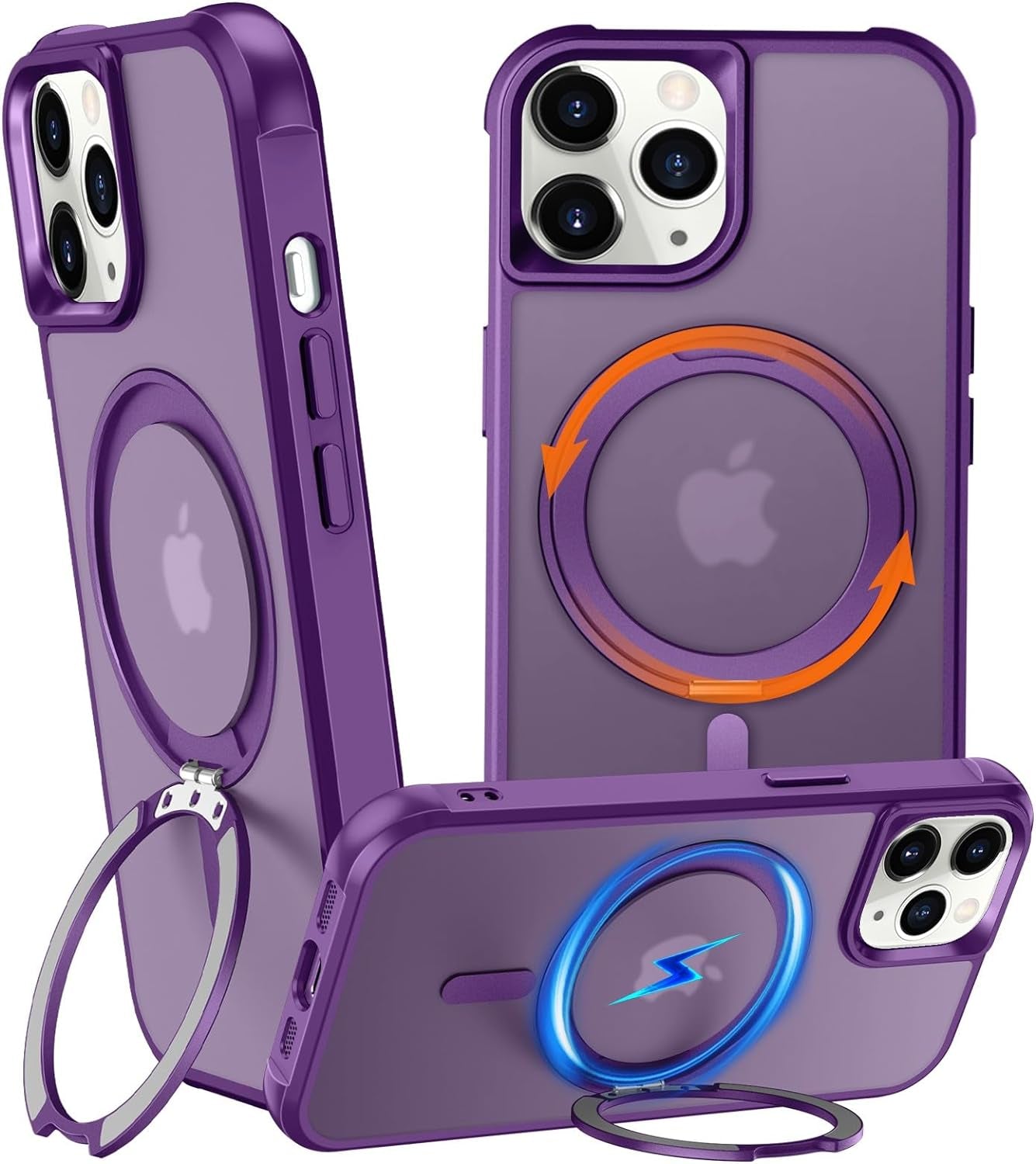 Chaofeng 360° Rotatable Stand for Iphone 15 Pro Case with Magnetic [Military Grade Drop Tested][Adjustable Kickstand] Ring Translucent Slim Hard Back Soft Edge, Purple  CHAOFEnG   