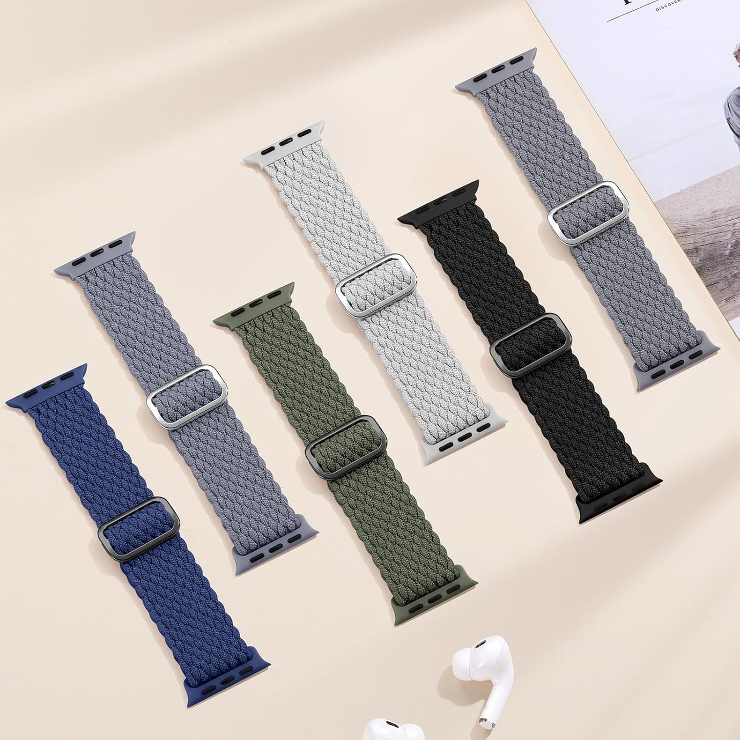 Braided Bands Compatible with Apple Watch Band 38Mm 40Mm 41Mm 42Mm 44Mm 45Mm 49Mm Women Men, Adjustable Stretchy Soft Nylon Strap for Iwatch Series 9 8 7 6 5 4 3 2 1 SE Ultra/Ultra 2