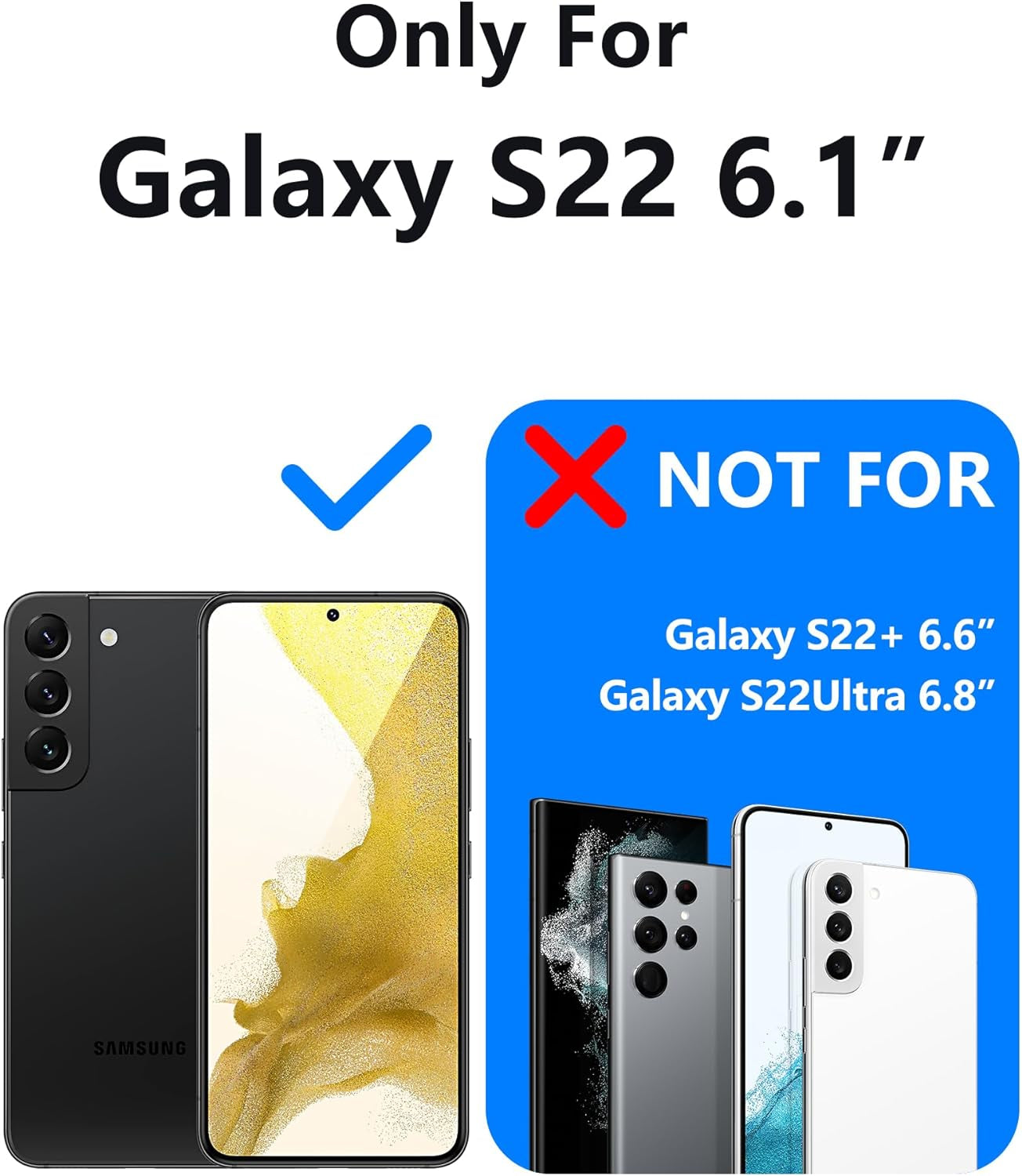 3 in 1 for Samsung Galaxy S22 Case, with 2 Pcs Tempered Glass Screen Protector, Reinforced Corners for Protection Shockproof Protective S22 Phone Case 6.1 Inch Black