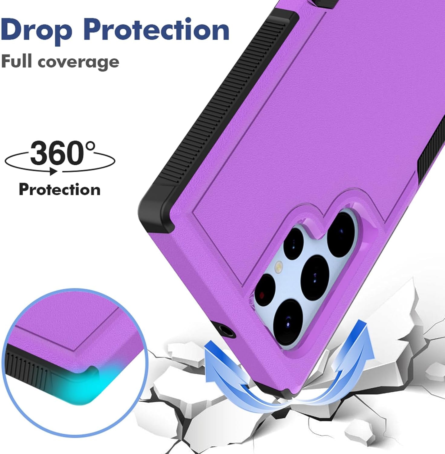For Samsung Galaxy S22 Ultra Case: Dual Layer Protective Heavy Duty Cell Phone Cover Shockproof Rugged with Screen Protector - Military Protection Bumper Tough - Samsung Galaxy S22 Ultra 5G, Purple
