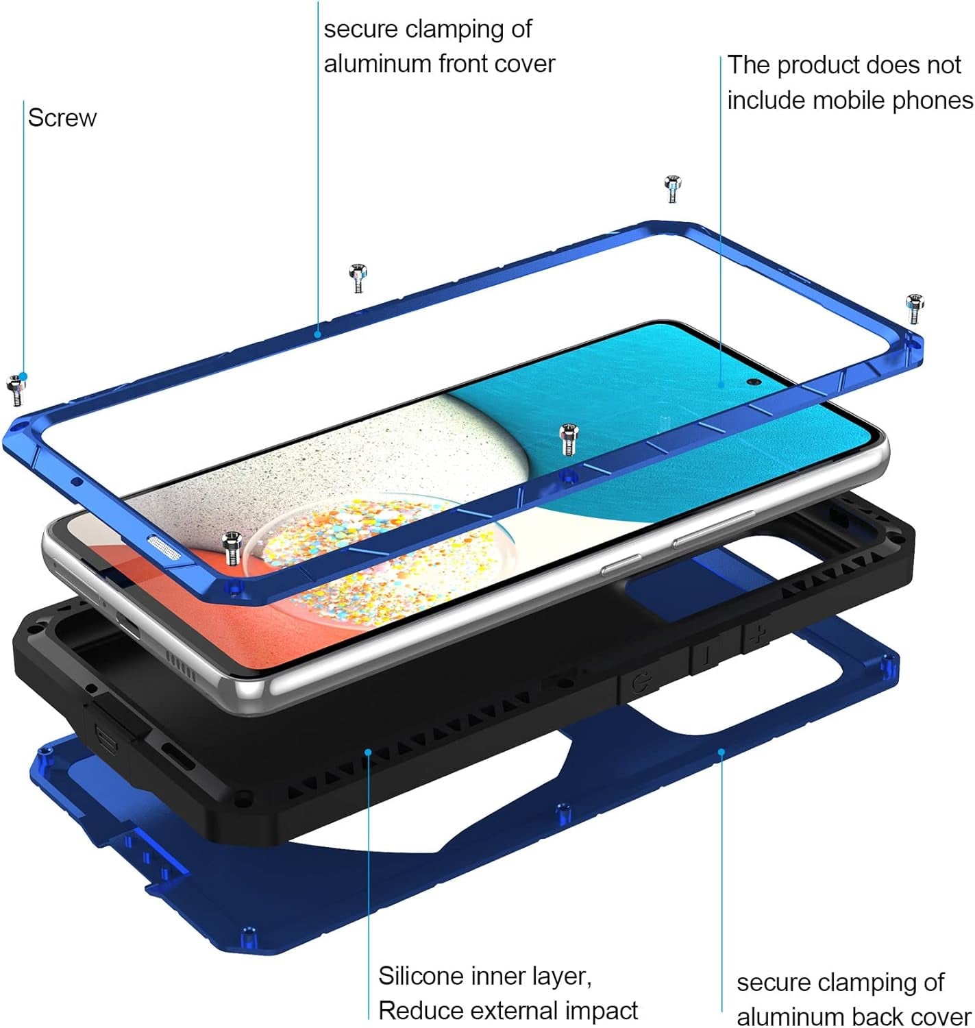For Galaxy A53 5G Metal Case,A53 5G Heavy Duty Protective Case,Hard Cover Armor Silicone Rugged Bumper Shockproof Defender Rubber for Samsung Galaxy A53 5G 2022 (Blue)