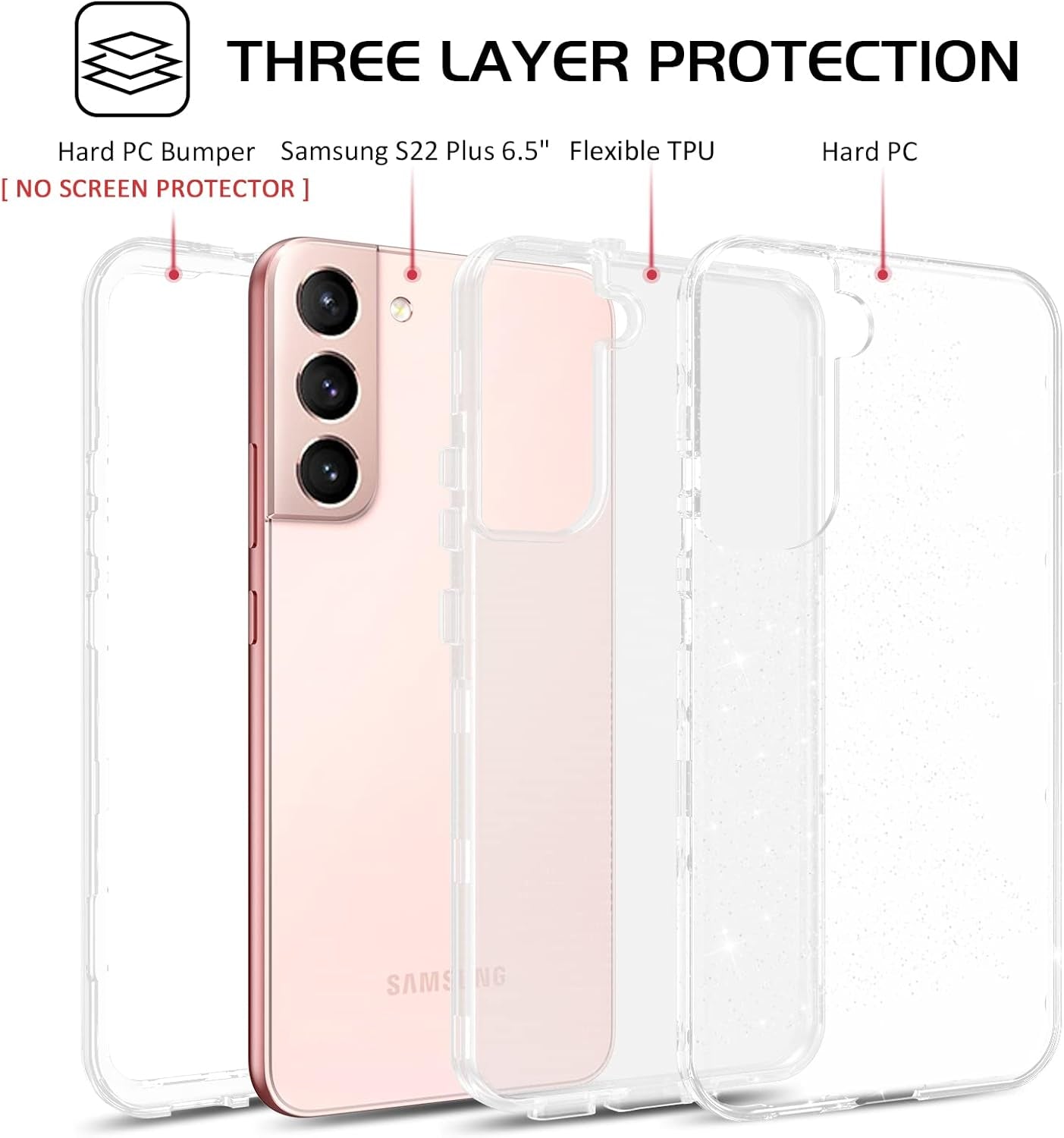 DOMAVER for Samsung Galaxy S22 plus Case Clear Glitter Shockproof Bling Shining Transparent Durable Duty Protective Cover【Not FIT Galaxy S22】【Not FIT Galaxy S22 Ultra】