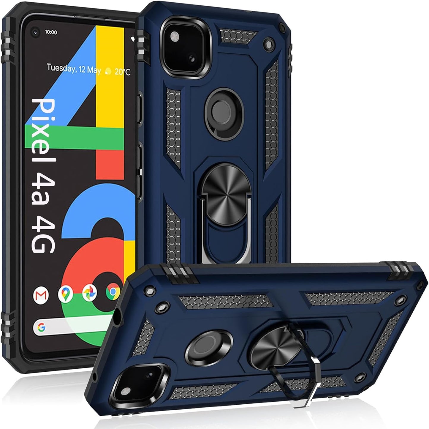ADDIT Phone Case for Google 4A 5G,Google Pixel 4A 5G Case, Military Grade Protective Google Pixel 4A 5G Cases Cover with Ring Car Mount Kickstand for Google Pixel 4A 5G - Red  ADDIT Blue Google Pixel 4A [4G] 