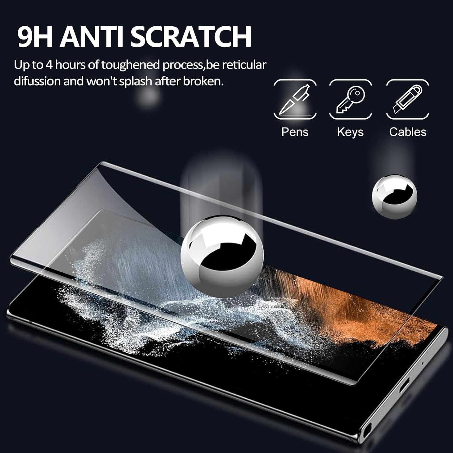 3 Pack Galaxy S22 Ultra Screen Protector, HD Clear Tempered Glass, Fingerprint Unlock, 3D Curved, Scratch Resistant, Bubble-Free for Samsung Galaxy S22 Ultra 5G Glass Screen Protector