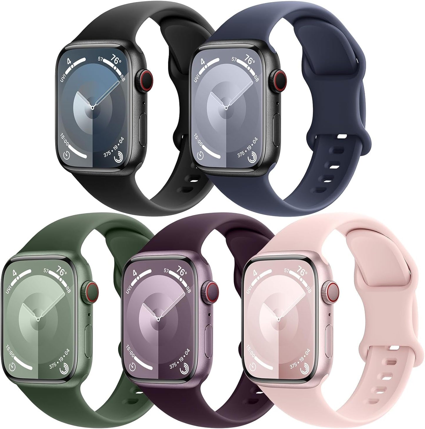 EOMTAM 5 Pack Silicone Sport Straps Compatible for Apple Watch Band 38Mm 40Mm 41Mm 42Mm 44Mm 45Mm 49Mm for Women Men,Soft Waterproof Wristbands for Iwatch Series 9 Ultra 8 SE 7 6 5 4 3