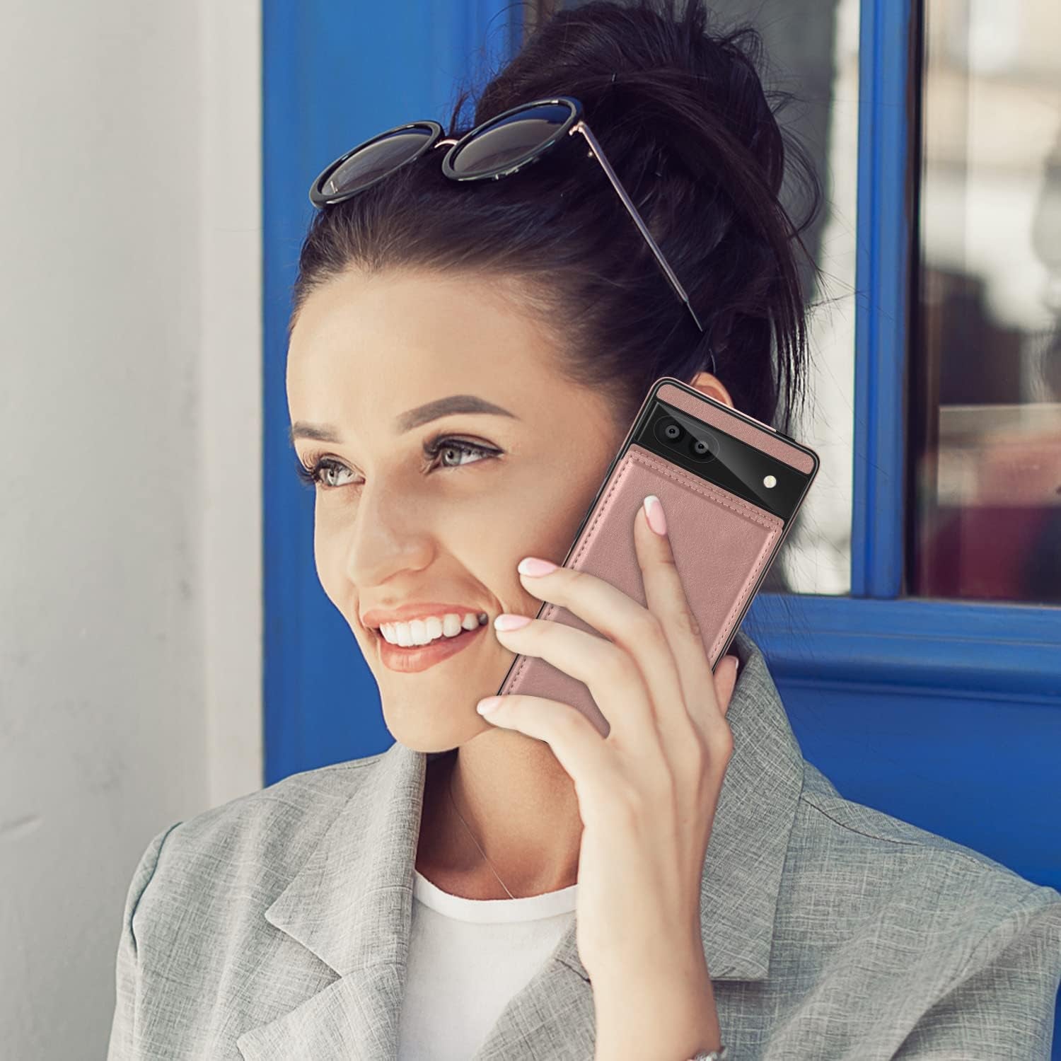 For Google Pixel 6A Case Leather Wallet with Card Holder, Flip Cover Kickstand Card Slots Magnetic Closure Shockproof Heavy Duty Protective Case for Google Pixel 6A 6.1Inch 5G-Rose Gold  Bizzib   