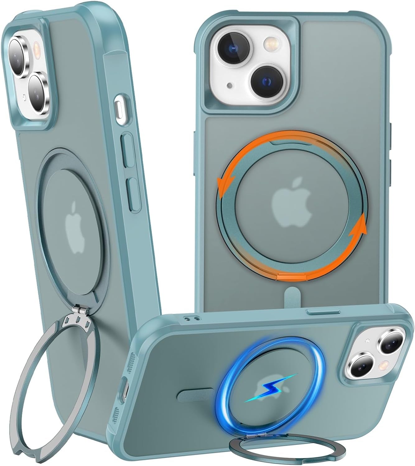 Chaofeng 360° Rotatable Stand for Iphone 15 Pro Case with Magnetic [Military Grade Drop Tested][Adjustable Kickstand] Ring Translucent Slim Hard Back Soft Edge, Purple  CHAOFEnG Green Iphone 15 