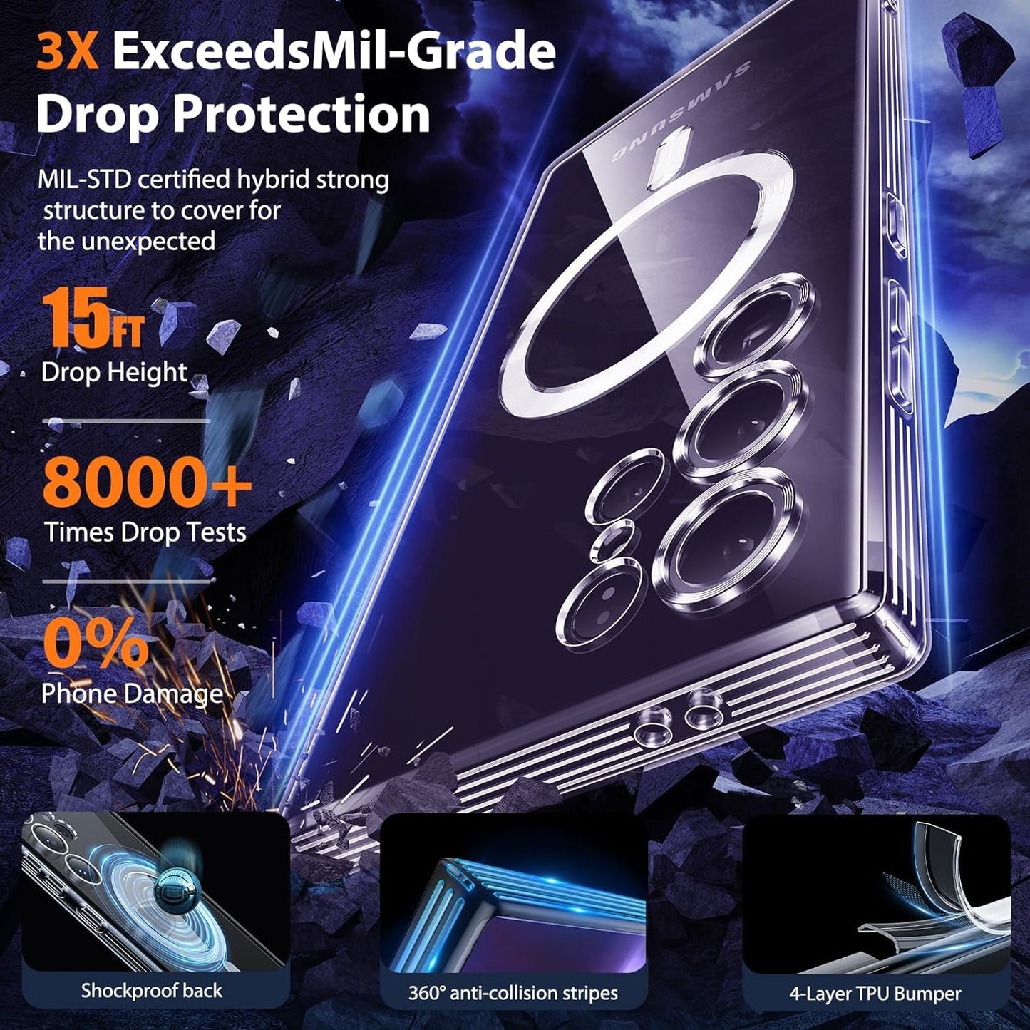 3 in 1 Magnetic for Samsung Galaxy S24 Ultra Case Crystal Clear [Compatible with Magsafe][No-Yellowing][2X Screen Protectors] Mil-Grade Shockproof Soft Phone Case for S24 Ultra 6.8" Clear