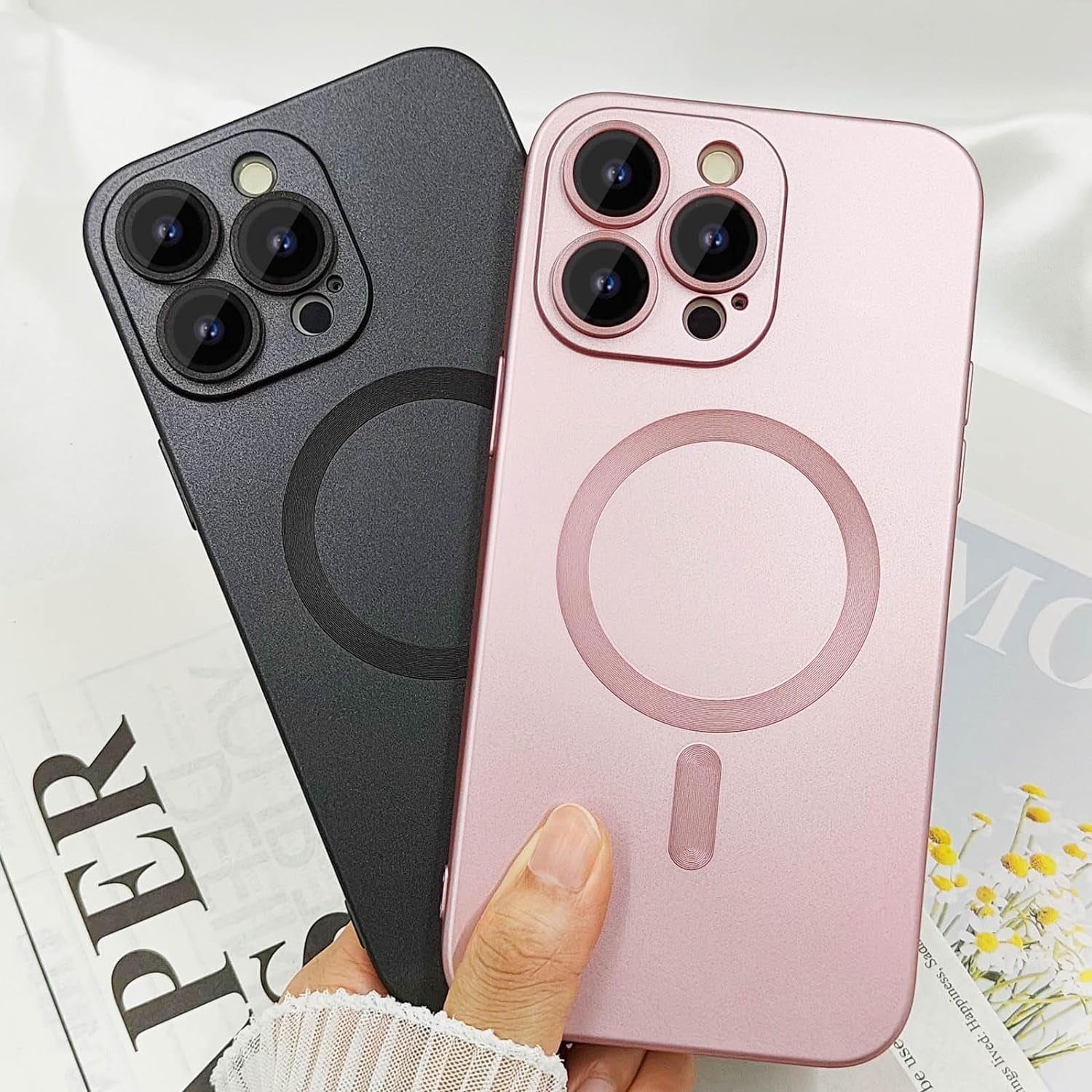 Ankofave Magnetic Case for Iphone 14 Pro Phone Case for Women, Matte Luxury Soft Metallic Luster Design with Camera Lens Protector, Compatible with Magsafe Case for Iphone 14 Pro 6.1"-Black  ankofave   