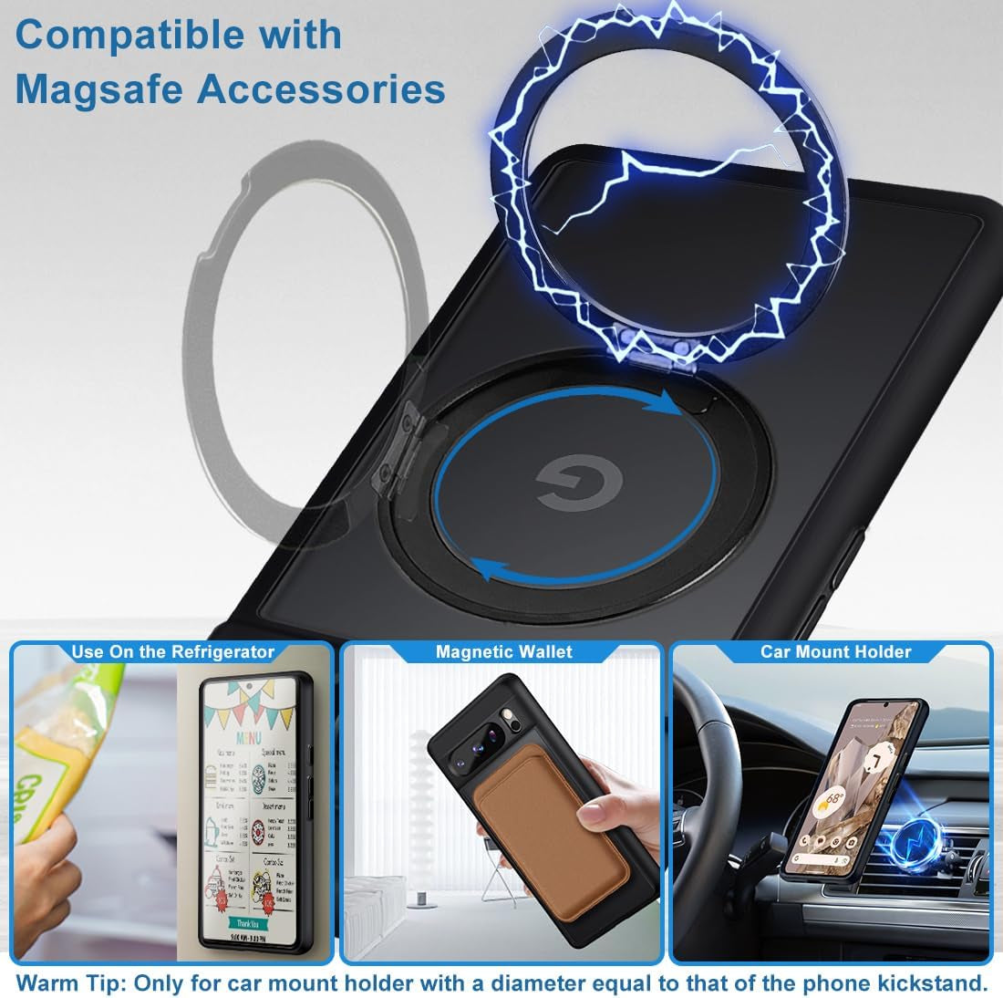 For Google Pixel 8 Pro Magnetic Case Compatible with Magsafe [Invisible Kickstand] Shockproof Anti-Fingerprint Matte Translucent Cover Protective Phone Case for Pixel 8 Pro 5G (Black)  Shenzhenshi Nuofeifan Electronic Commerce Co., Ltd   