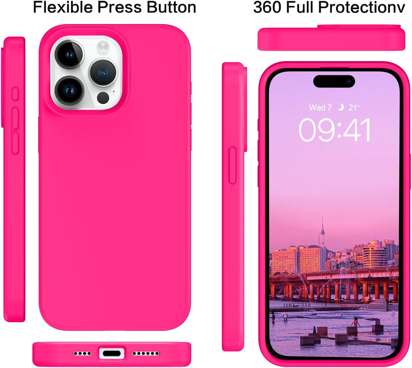 BENTOBEN for Iphone 15 Pro Case, Iphone 15 Pro Phone Case, Soft Silicone Gel Bumper Shockproof Phone Case, Anti-Scratch Protective Case Cover with Microfiber Lining for Iphone 15 Pro 6.1", Hot Pink  BENTOBEN   