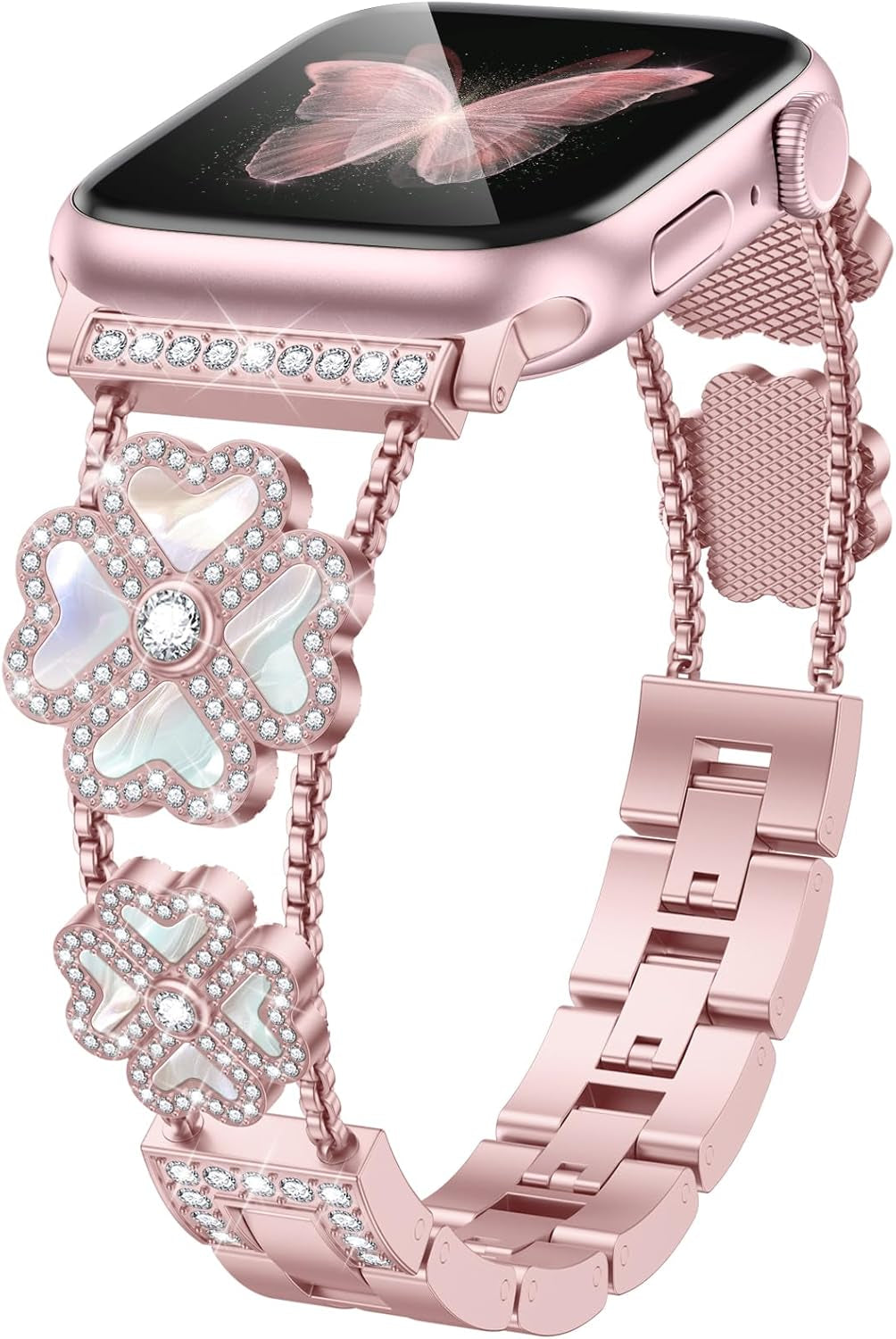 Diamond Metal Band Compatible with Apple Watch Bands Women 38Mm 40Mm 41Mm 42Mm 44Mm 45Mm 49Mm, Fashion Four Leaf Clover Jewelry Bracelets Straps for Iwatch SE Series 9 8 7 6 5 4 3 2 1 Ultra