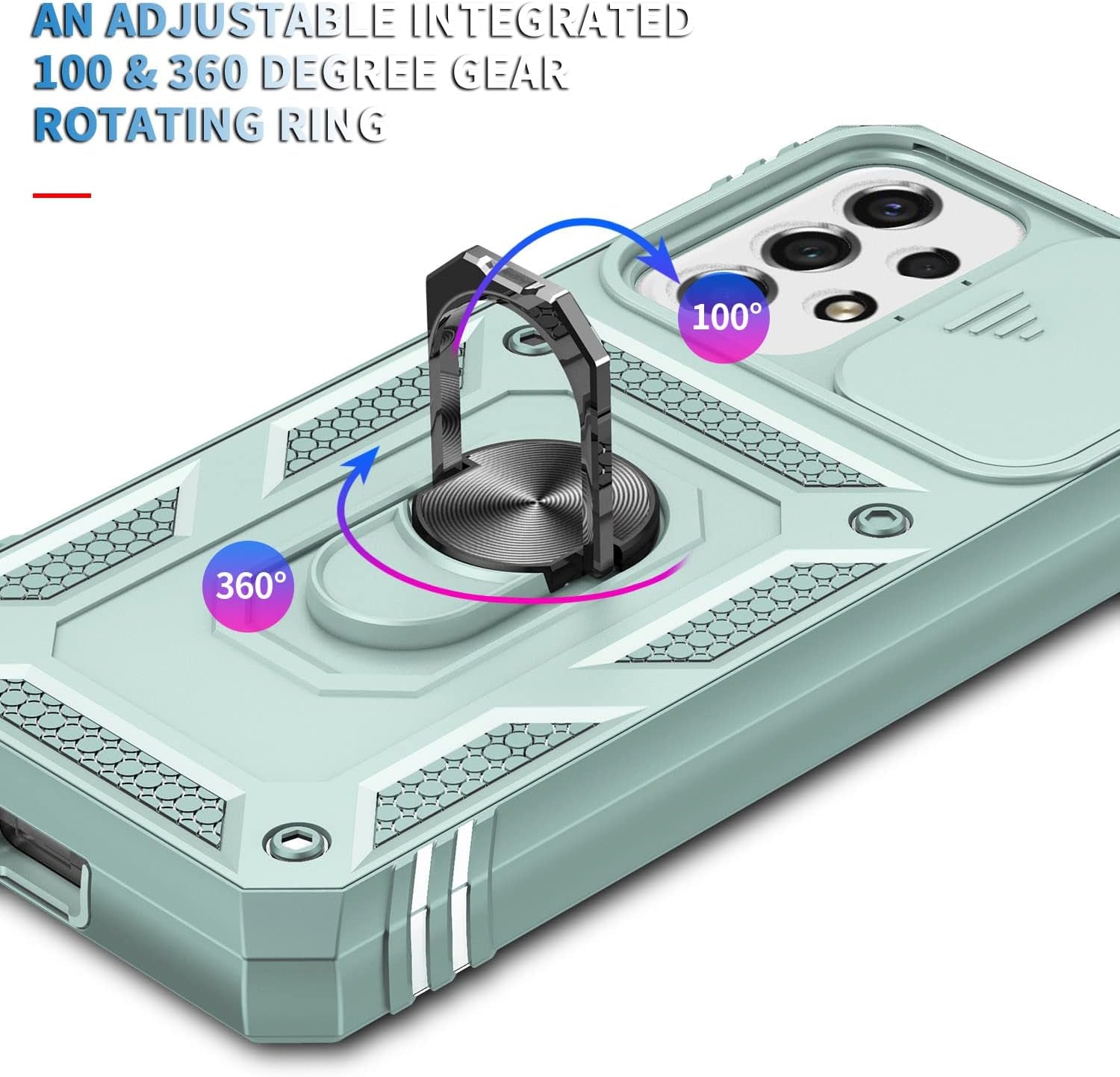 Case for Galaxy A53 5G, Camera Cover Phone Case with Rotation Ring Stand for Samsung Galaxy A53 5G - Green