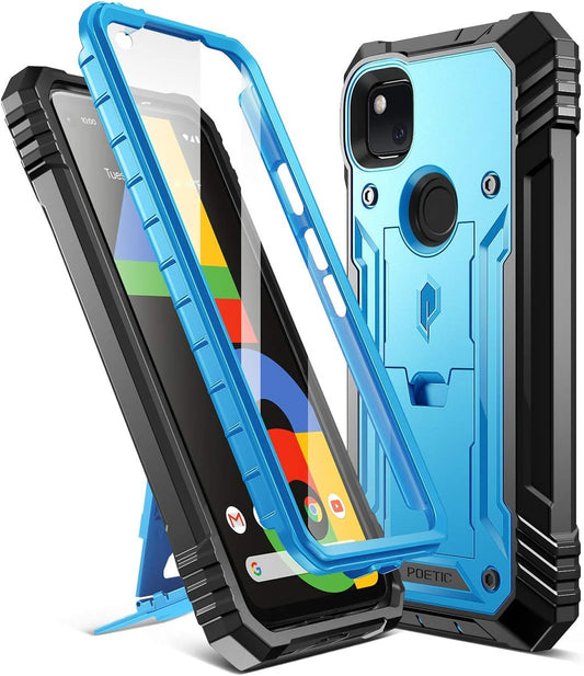 Poetic Revolution Series for Google Pixel 4A 5.8 Inch (2020) Case, Full-Body Rugged Dual-Layer Shockproof Protective Cover with Kickstand and Built-In-Screen Protector, Blue  Poetic   