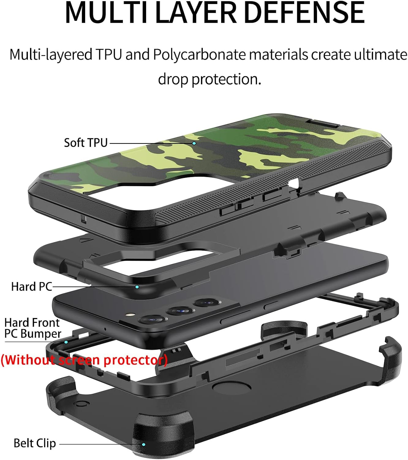 For Galaxy S22 plus Case with Belt-Clip Holster, Rugged Shockproof Military Grade Bumper Phone Cover Armor Heavy Duty for Samsung Galaxy S22 plus (Camouflage)