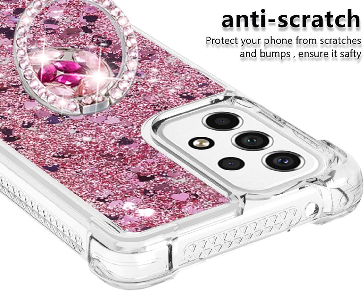 Ccsmall for Samsung Galaxy A53 5G Glitter Case with Ring Holder, Bling Sparkle Floating Liquid Soft TPU Cushion Fashion Girly Women Girls Clear Case Cover for Samsung Galaxy A53 5G LSZ Rose Gold