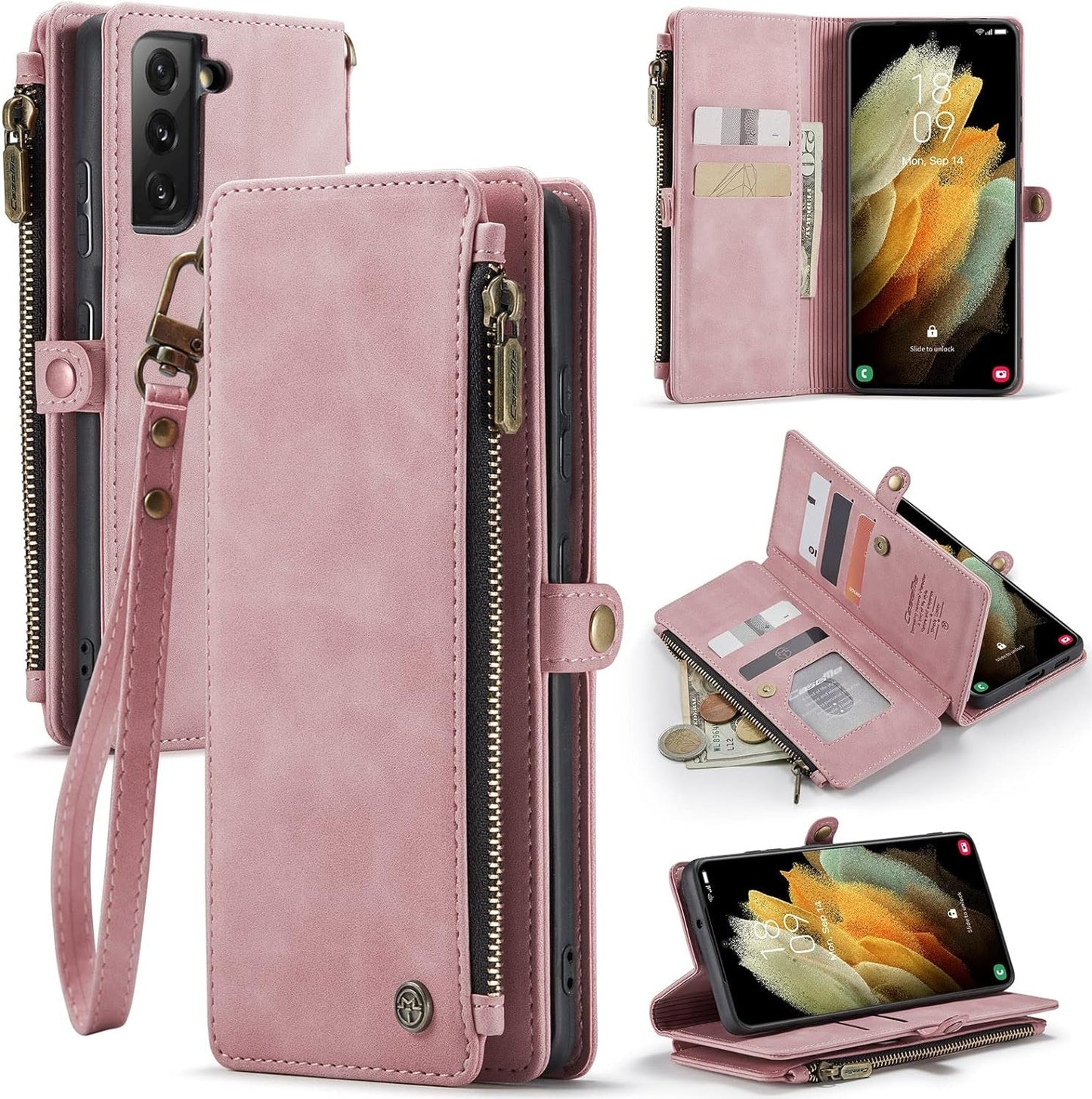 Defencase for Samsung Galaxy S22 Case, 【RFID Blocking】 for Galaxy S22 Case Wallet for Women Men with Card Holder, Fashion PU Leather Magnetic Flip Strap Phone Case for Samsung S22 6.1", Wine Red