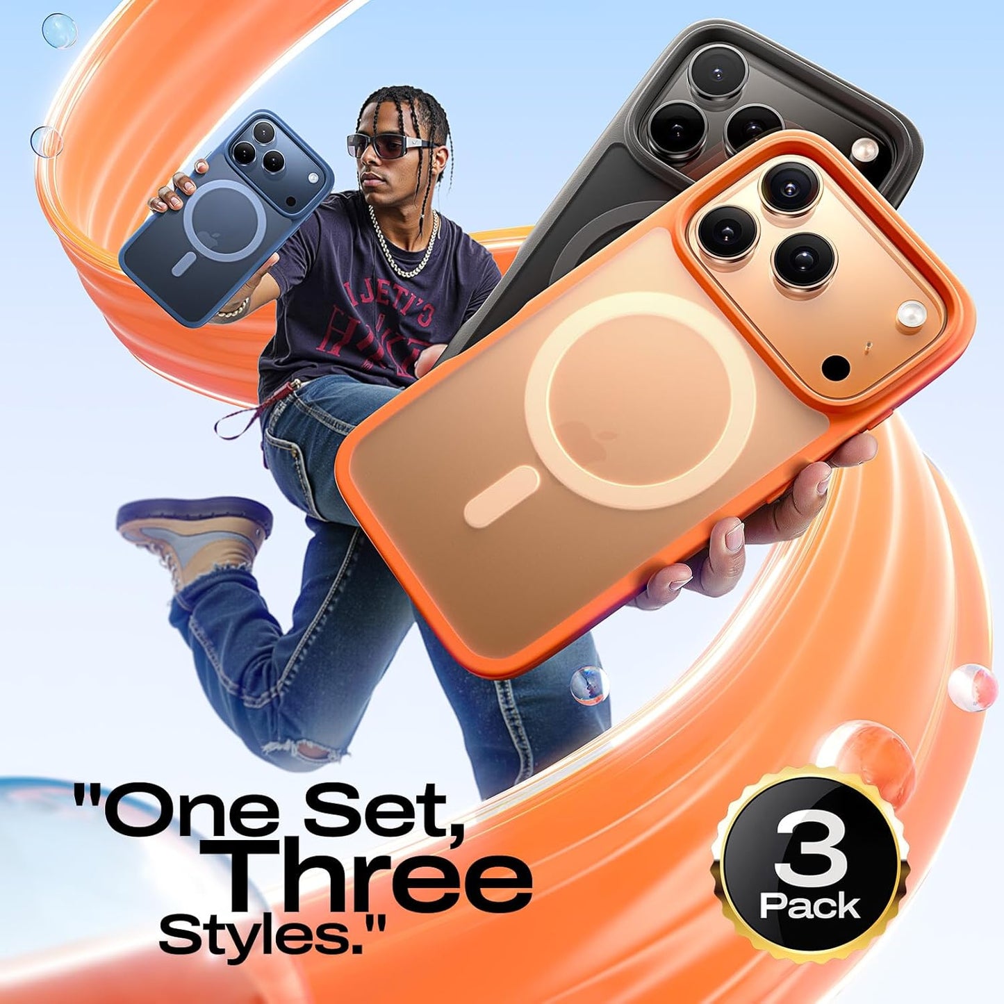 LISEN 3 in 1 Shockproof for Iphone 17 Pro Max Case [2025 Upgrade] (Compatible with Magsafe & Shockproof Military-Grade Protection) Magnetic Phone Cover Funda Para Iphone 17 Pro Max, 3-Color Set