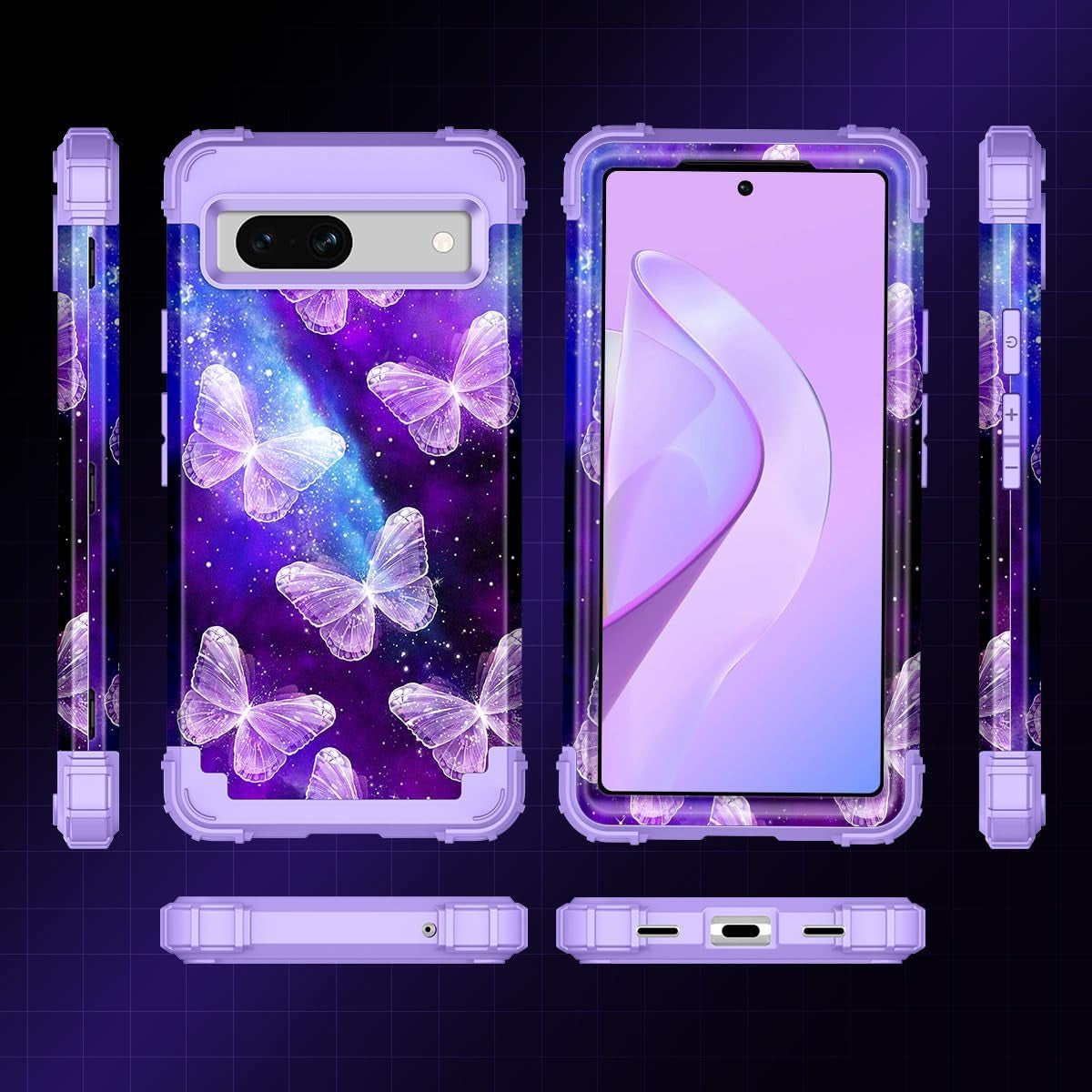Casetego Compatible with Google Pixel 7A Case,Three Layer Heavy Duty Sturdy Shockproof Full Body Rugged Hard Pc+Soft TPU Bumper Protective Case for Google Pixel 7A 5G 2023,Butterfly  Casetego   