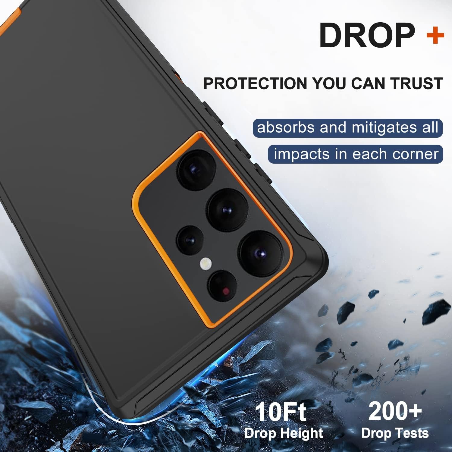 For Samsung Galaxy S22 Ultra Case with Belt Clip Holster, 2X Screen Protector, Military Grade Protection Heavy Duty Full Body Shockproof Rugged Protective Cover for Samsung S22 Ultra 5G (Orange)