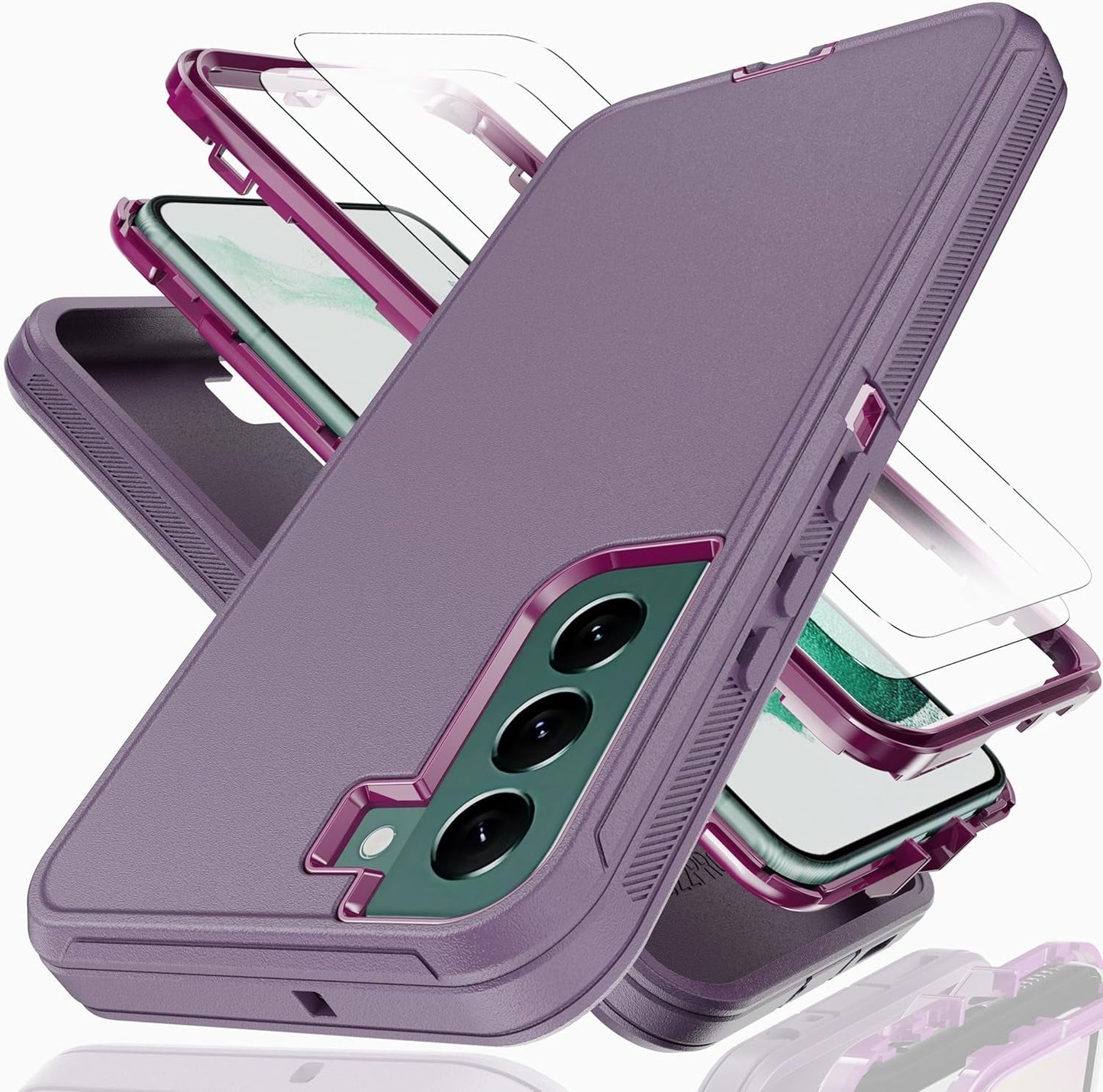 For Galaxy S22 plus Case with Soft TPU Film Screen Protector[2 Pack],3 in 1 Shockproof TPU Hard PC Bumper Drop-Proof Shell for Samsung Galaxy S22+Plus Black