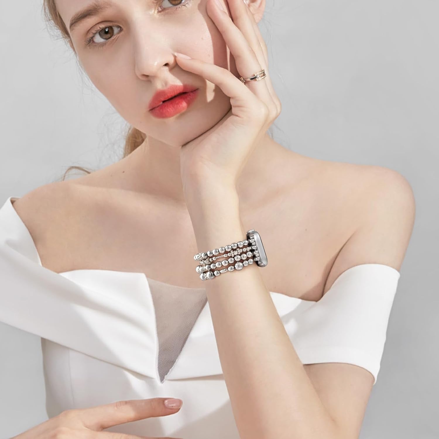 Beaded Bracelet Compatible for Apple Watch Band 40Mm/38Mm/41Mm 42Mm/44Mm/45Mm Series 9 8 7 SE Series 6/5/4Women,Fashion Elastic Beads Stretch Strap Replacement for Iwatch Bands Series 3/2/1