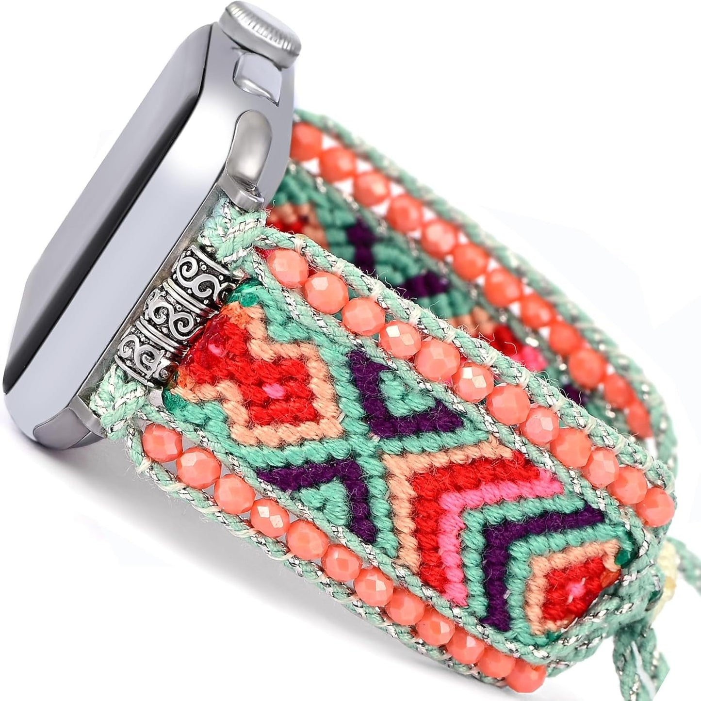 Fancy Woven Braided Nylon Band Compatible with Apple Watch Bands 40Mm 41Mm 38Mm, Retro Boho Friendship Bracelet Handmade Bohemian Beaded Adjustable Dressy Strap Wristbands for Iwatch Bands Series 9/8/7/6 5/4/3/2/SE