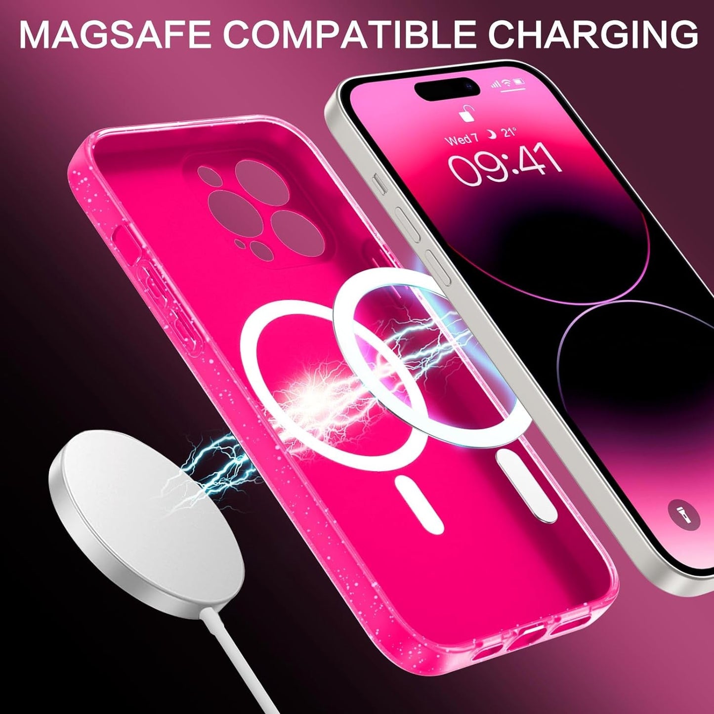 BENTOBEN Iphone 14 Pro Max Case, Phone Case Iphone14 Pro Max Magnetic Case Compatible with Magsafe Glitter Sparkle Shockproof Anti-Scratch Protective Case for Iphone 14 Pro Max 6.7’’ Hot Pink  BENTOBEN   