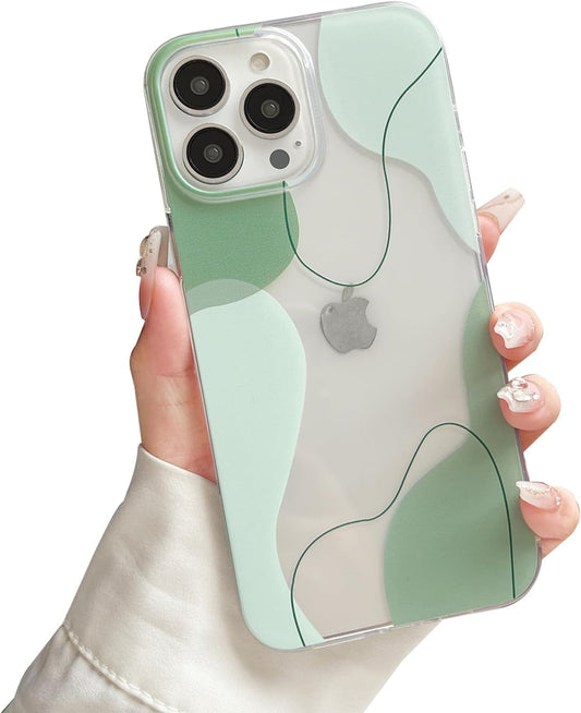 Branple Compatible with Iphone 14 Pro Max Case,Cute Clear Art Wavy Shaped Painted with Shockproof Slim Soft TPU Protective Cases for Women/Men Designed for Iphone 14 Pro Max Case (Green)  branple   