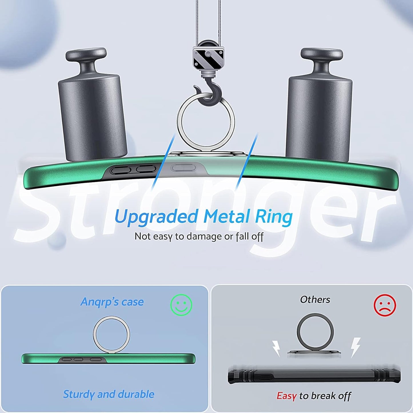 Anqrp Hidden Series Galaxy S22 Case 5G,[No Fall-Off Kickstand] 360°Metal Ring, 15Ft Military Grade Shockproof Protective Phone Case Designed for Samsung Galaxy S22 6.1 Inch, Green