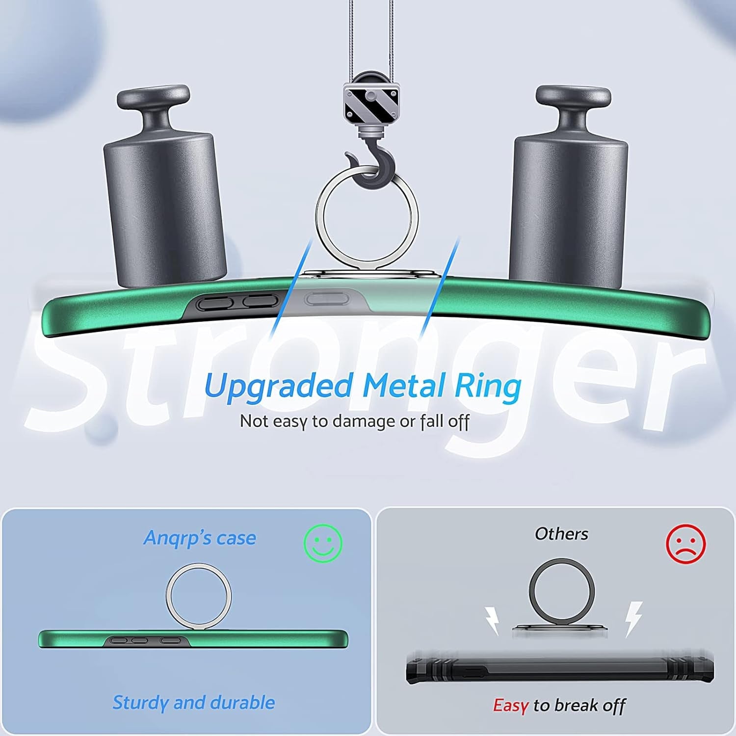 Anqrp Hidden Series Galaxy S22 Case 5G,[No Fall-Off Kickstand] 360°Metal Ring, 15Ft Military Grade Shockproof Protective Phone Case Designed for Samsung Galaxy S22 6.1 Inch, Green