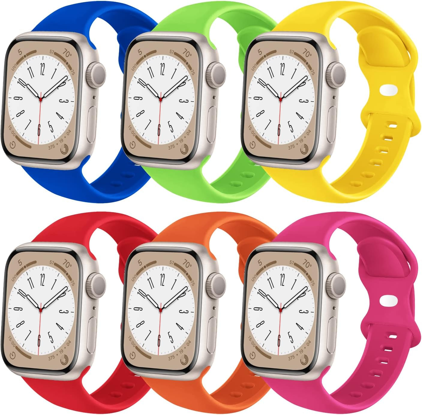 6 Pack Sport Bands Compatible with Apple Watch Band 38Mm 40Mm 41Mm 42Mm 44Mm 45Mm 49Mm,Soft Silicone Waterproof Strap for Iwatch Ultra2 Series 9 Ultra 8 7 6 5 4 3 2 1 SE Women Men