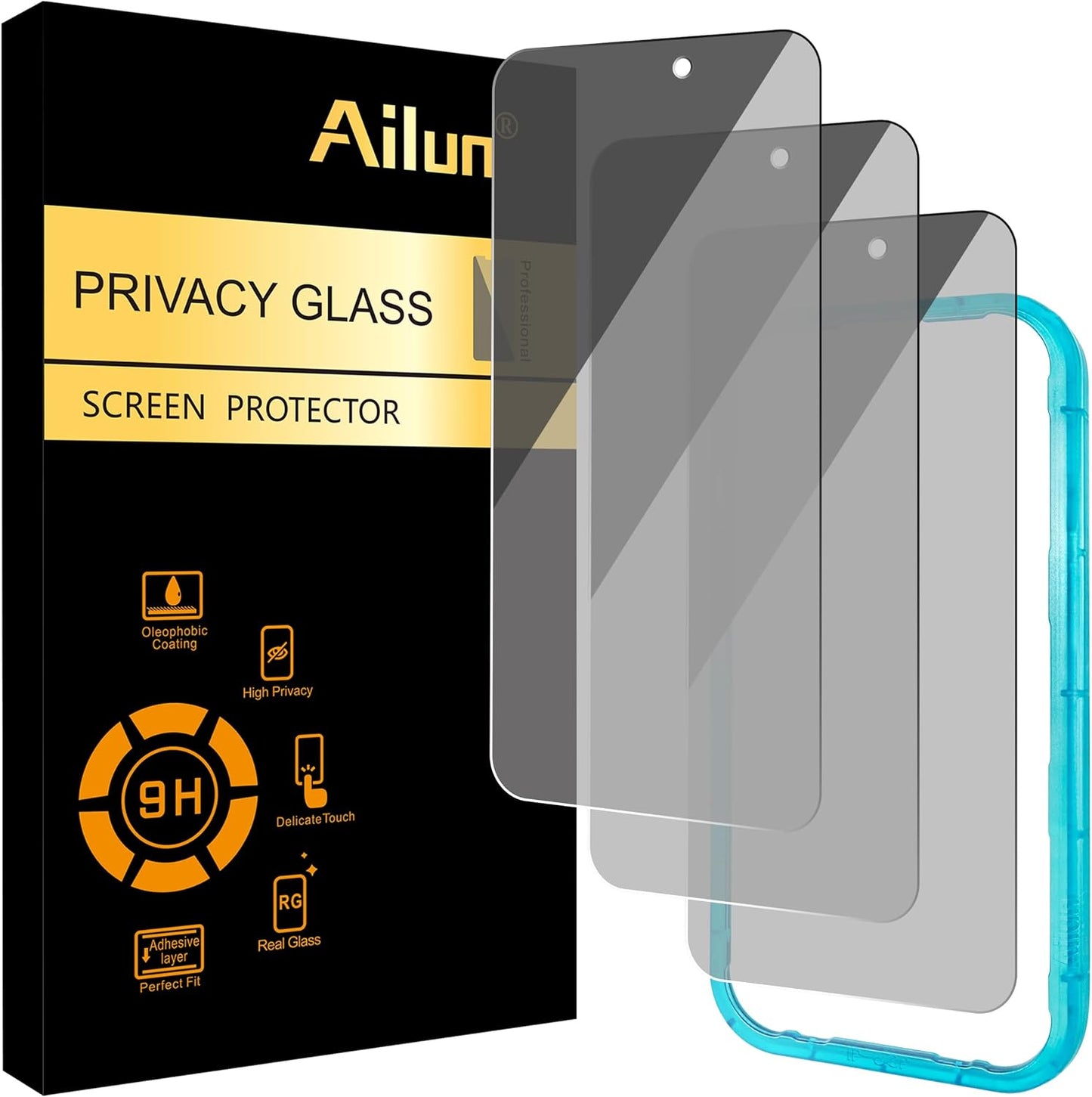 Ailun 3 Pack for Iphone 17 Pro Privacy Screen Protector [6.3 Inch] with Installation Frame, anti Spy Private Tempered Glass Anti-Scratch Case Friendly
