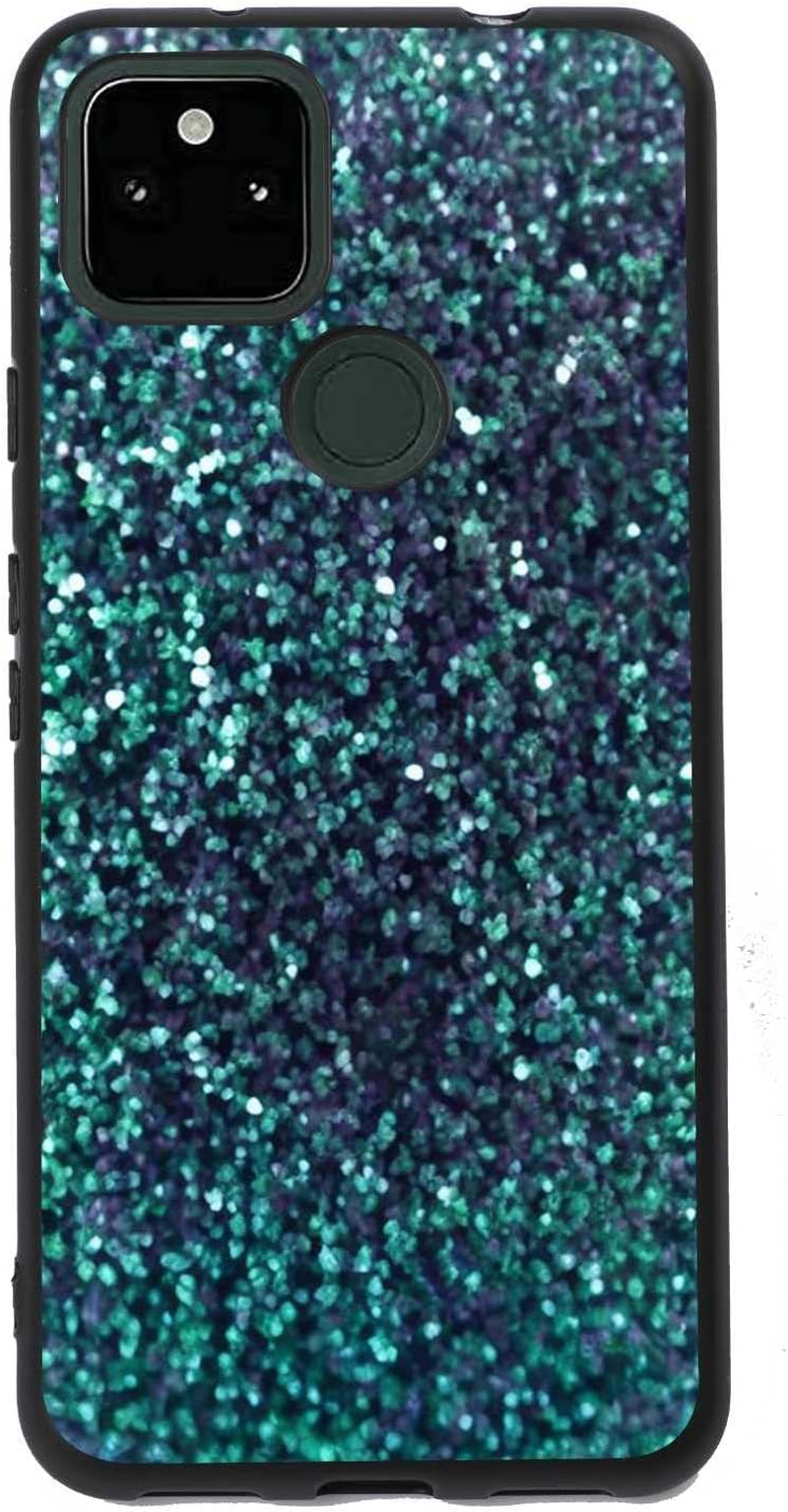 Compatible with Google Pixel 5A 5G Anime Case, Anime Nature Landscape Collage Pattern for Google Case Men Women, Soft Silicone Trendy Shockproof Case for Google  taciengbo Dark Green Glitter Pattern  