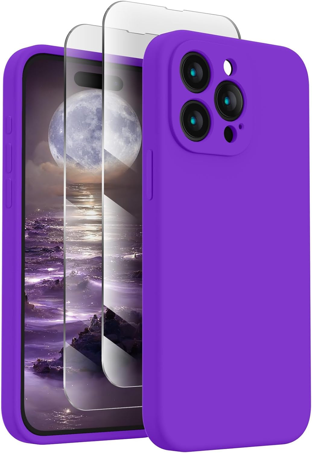 Firenova Designed for Iphone 15 Pro Case, Silicone Upgraded [Camera Protection] Phone Case with [2 Screen Protectors], Soft Anti-Scratch Microfiber Lining Inside, 6.1 Inch, Calke Green  FireNova Neon Purple  