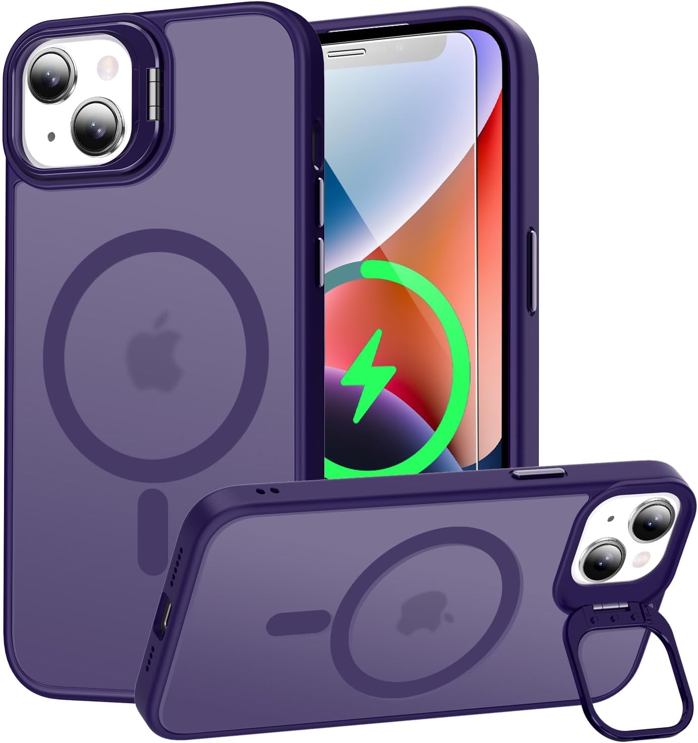 Goodon Magnetic for Iphone 14 Pro Max Case with Screen Protector, [Compatible with Magsafe] [ Built-In Metal Kickstand] Military-Grade Protection Shockproof Matte 6.7" Phone Case - Yellow  Goodon Purple Magnetic Iphone 14/ Iphone 13 6.1" 