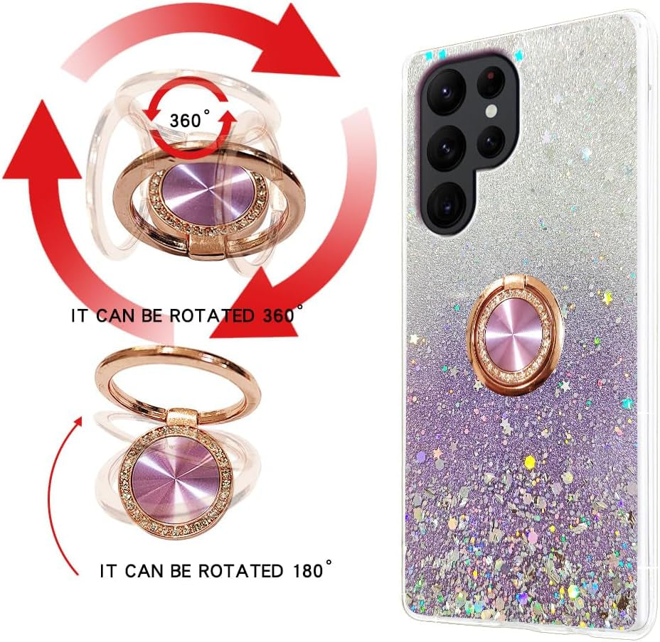 For Samsung Galaxy S22 Ultra Case Phone Case for Women Glitter Cute Luxury Soft Silicone Clear Cover with Stand Bumper Shockproof Full Body Protection Case (Purple, Samsung Galaxy S22 Ultra)