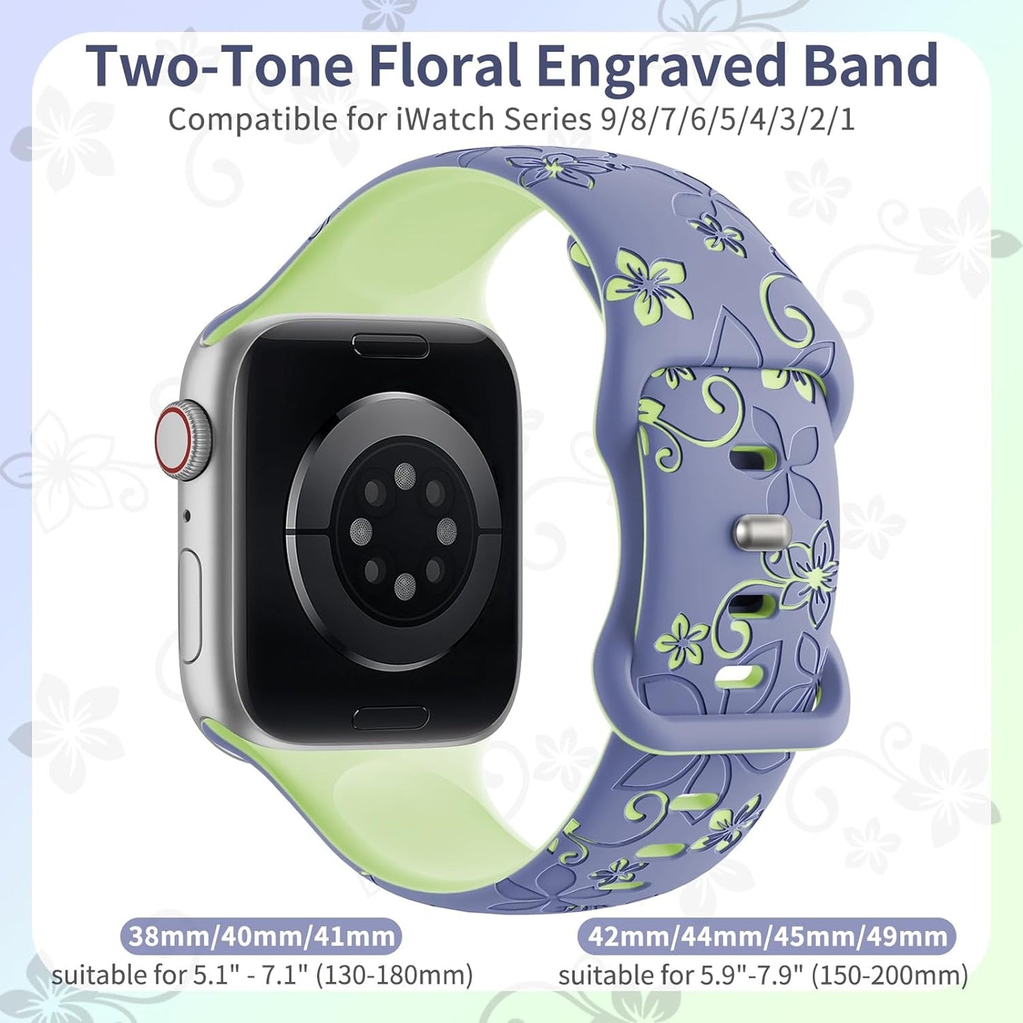 Floral Engraved Bands Compatible with Apple Watch Band 41Mm 40Mm 44Mm 45Mm 42Mm 38Mm 49Mm for Women,Cute Flower Iwatch Bands Soft Silicone Sport Strap for Iwatch Series SE 9 8 7 6 5 4 3 2 1 Ultra