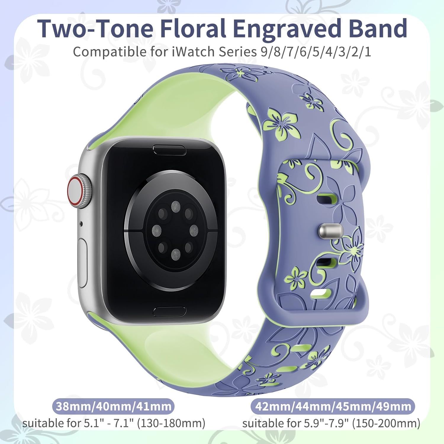 Floral Engraved Bands Compatible with Apple Watch Band 41Mm 40Mm 44Mm 45Mm 42Mm 38Mm 49Mm for Women,Cute Flower Iwatch Bands Soft Silicone Sport Strap for Iwatch Series SE 9 8 7 6 5 4 3 2 1 Ultra