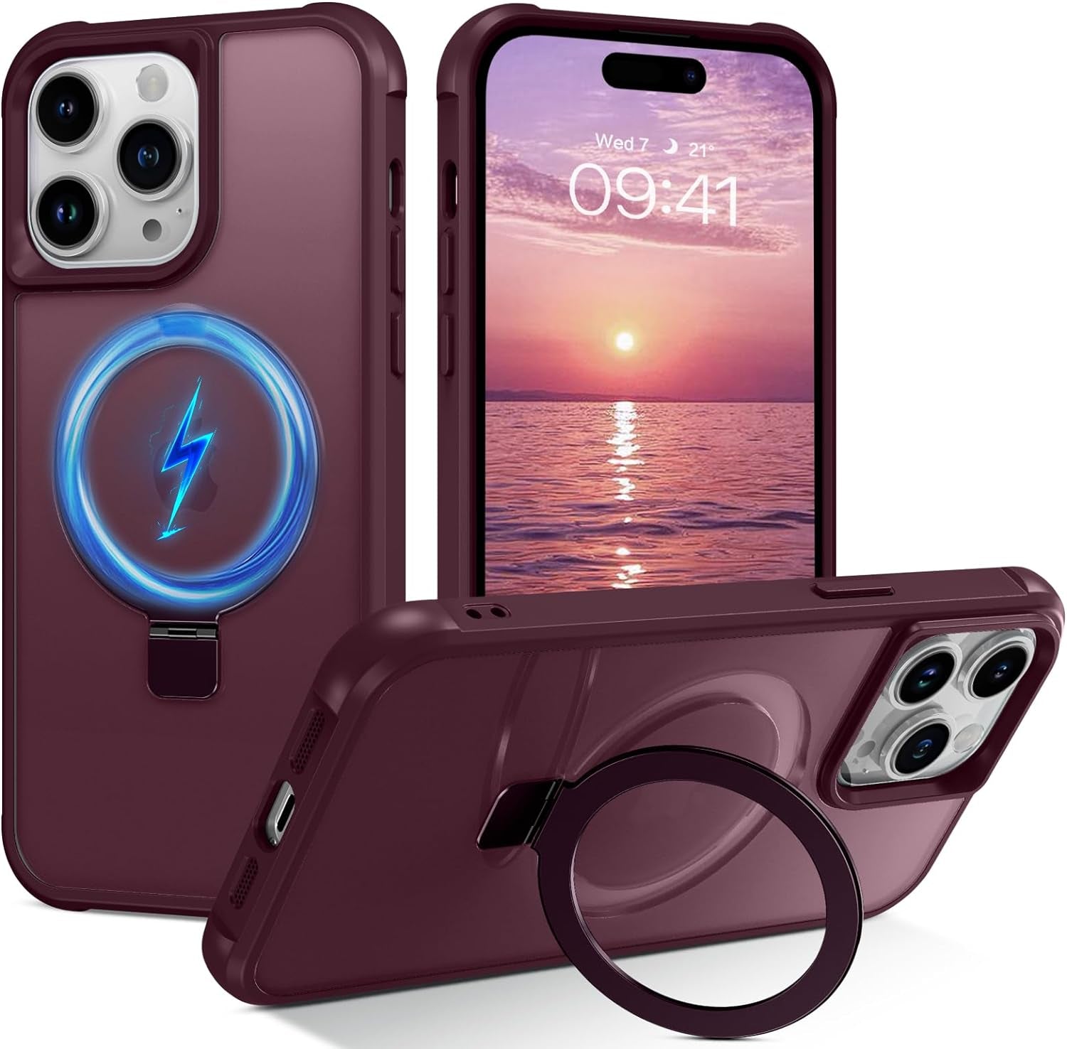BENTOBEN for Iphone 14 Pro Max Phone Case with Invisible Magnetic Stand,Iphone 14 Pro Max Case[Compatible with Magsafe]Translucent Shockproof Women Men Protective Case for Iphone 14 Pro Max 6.7",Black  BENTOBEN Z289-Wine Red-Non-Rotating  