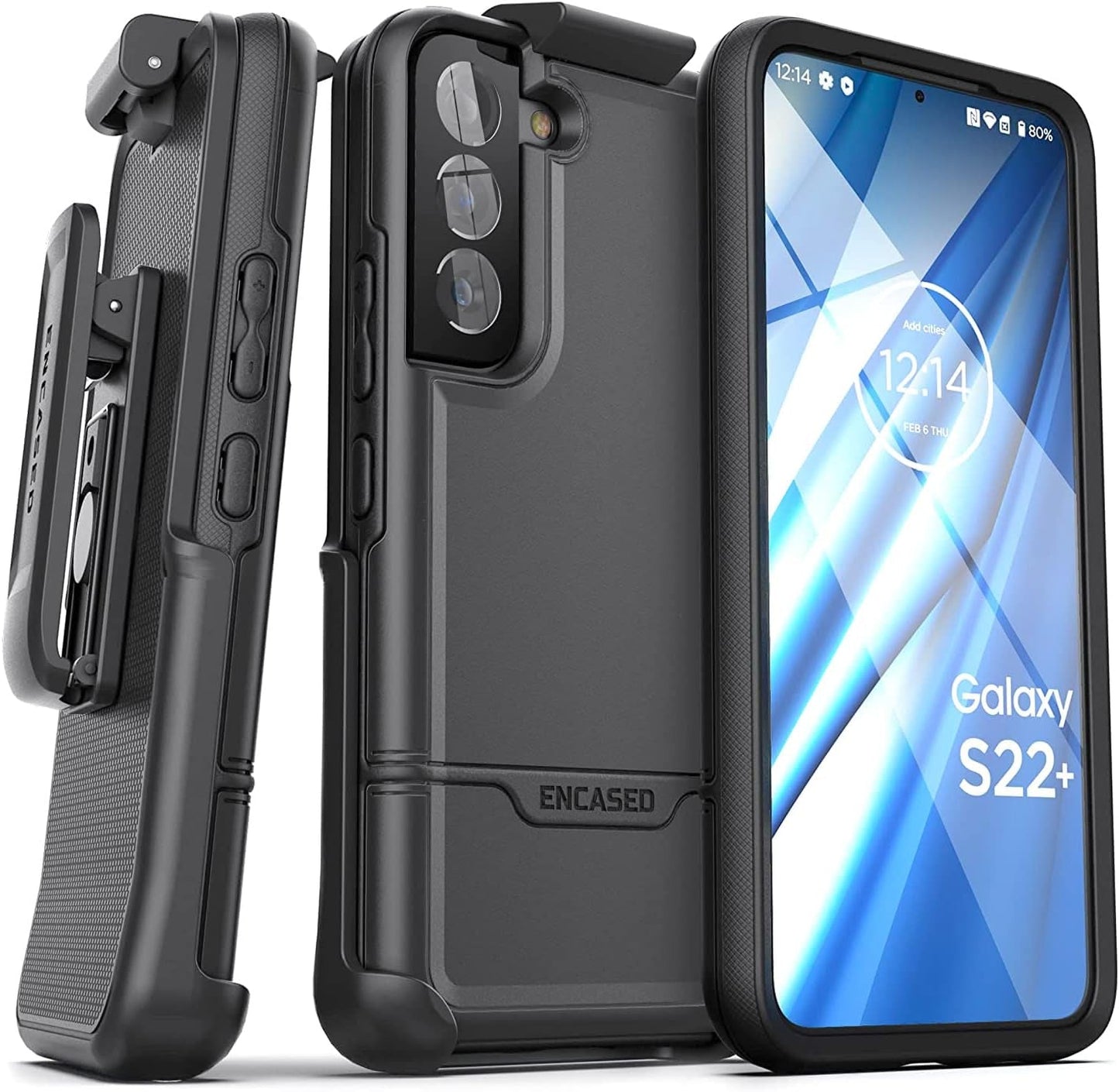Encased Rebel Designed for Samsung Galaxy S22 Ultra Belt Clip Case, Protective Shockproof Case with Holster (Black)