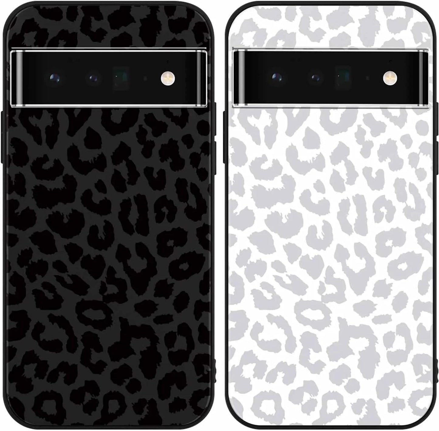 2 Pack Cute Cheetah Print for Google Pixel 6A(5G) 6.3" Phone Case,Luxury Leopard Pattern Design Cases Soft Silicone TPU Shockproof Protective Cover for Women Girls-Black & White  RUMDEY Leopard Google Pixel 6 Pro(5G) 