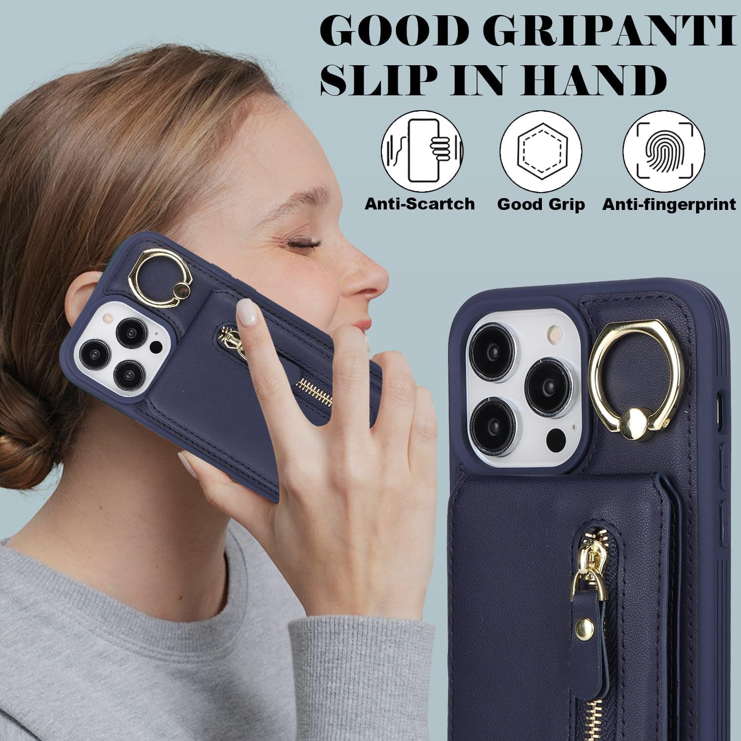 DEYHU Iphone 15 Pro Case with Card Holder, Iphone 15 Pro Phone Case Wallet for Women Magsafe Compatible Wallet Detachable 2-In-1 for Men-Dark Blue  DEYHU   