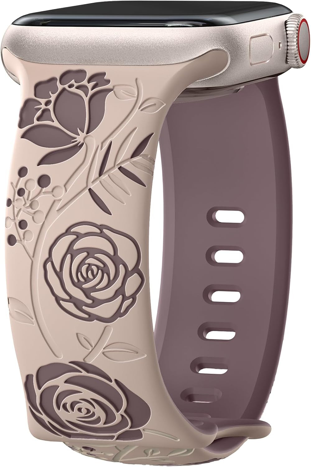 Floral Engraved Band Compatible with Apple Watch Bands 40Mm 44Mm 41Mm 45Mm 49Mm 38Mm 42Mm Women,Designer Cute Flower Pattern Soft Silicone Sport Strap for Iwatch Ultra SE Series 9 8 7 6 5 4 3 2 1
