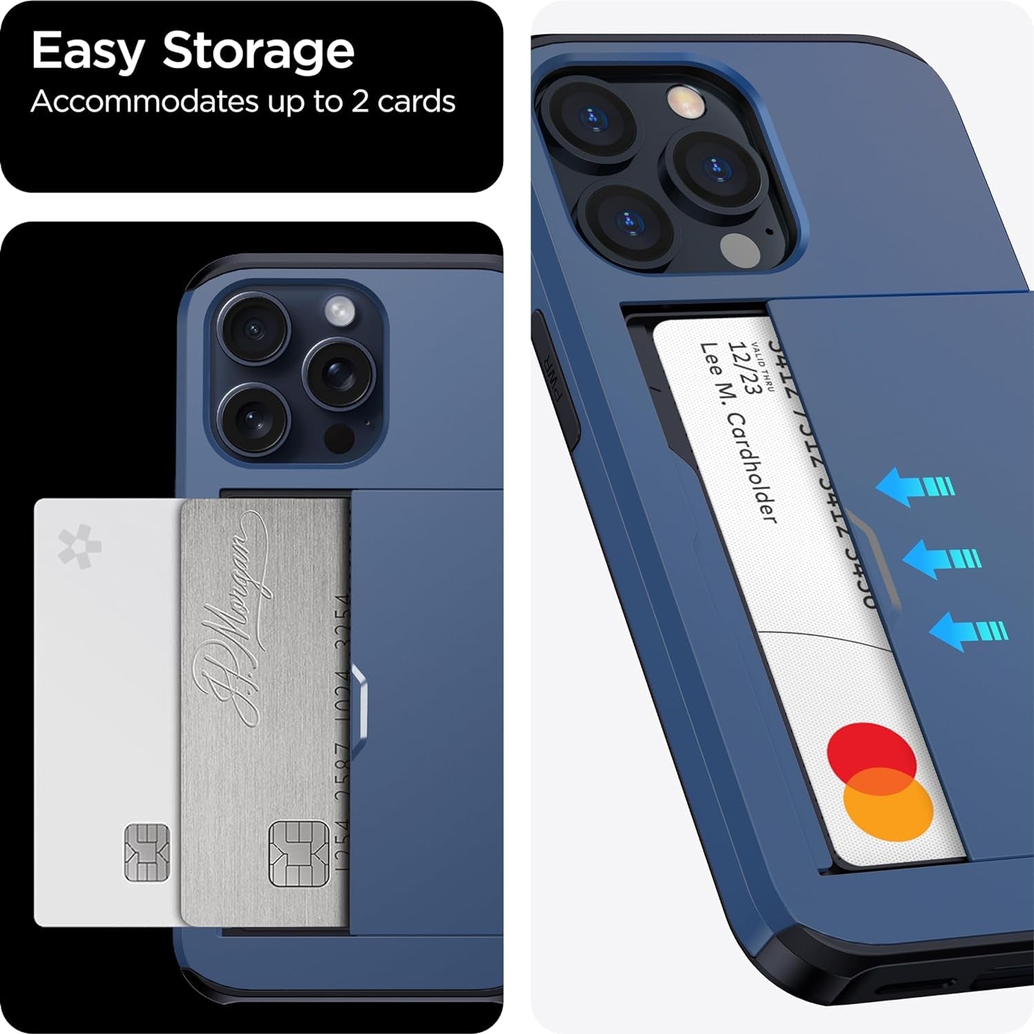 Harusaki 𝟐𝟎𝟐𝟒 𝗡𝗘𝗪 Iphone 15 Pro Case with Card Holder - Wireless Charging Compatible Iphone 15 Pro Wallet Case with Hidden Card Slot for Men and Women (Blue)  harusaki   