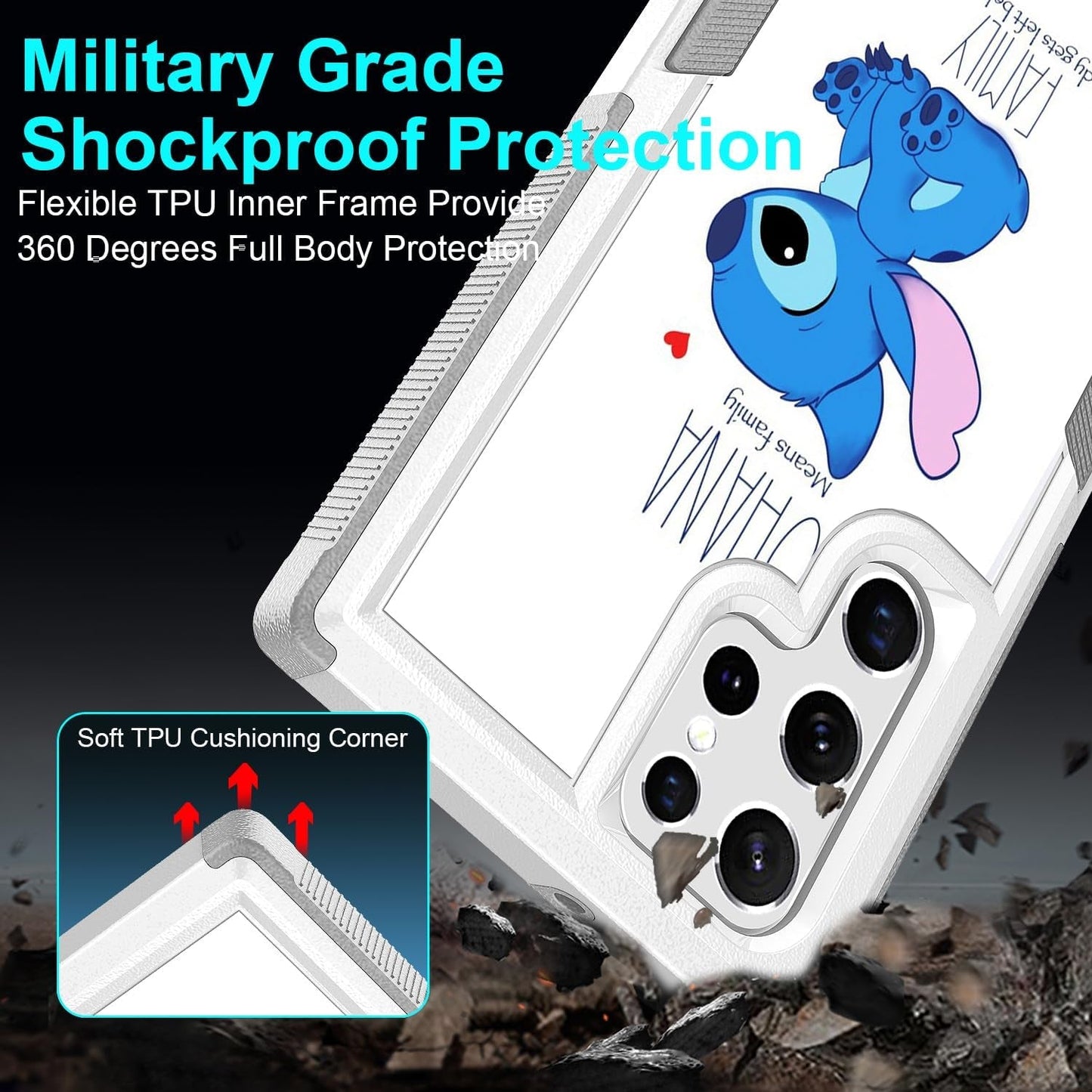 Case for Samsung Galaxy S22 Ultra, Ohana Means Family Pattern Shock-Absorption Hard PC and Inner Silicone Hybrid Dual Layer Armor Defender Case for Samsung Galaxy S22 Ultra